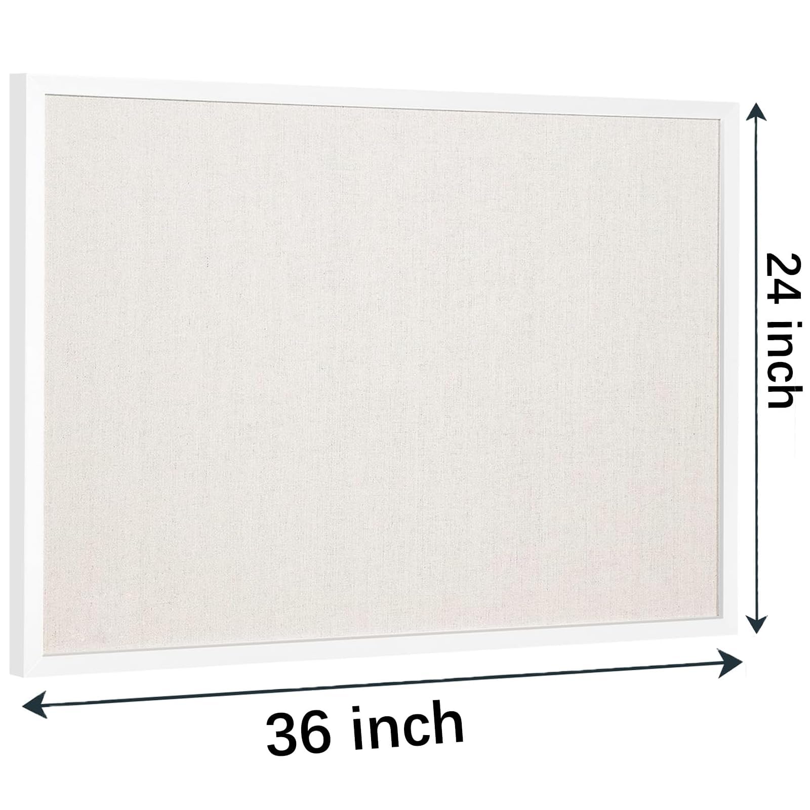 AMKIOKIO 24x36 Inch Linen Cork Board - Stylish Home Decor, Versatile Pinning Surface, Includes Hanging Kit, White-Framed