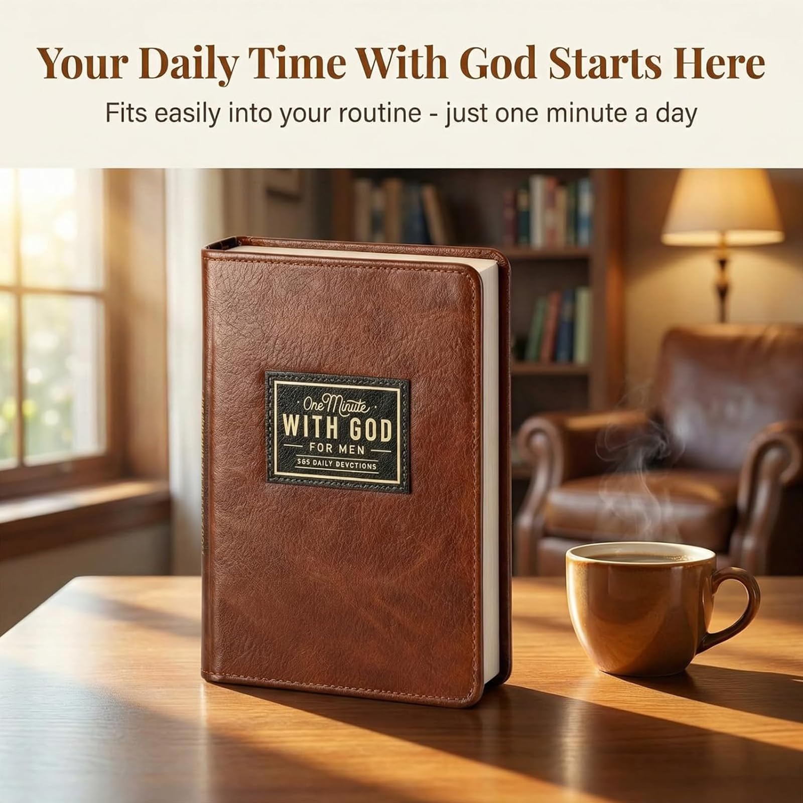 One Minute with God for Men 2026 Daily Devotional: 365 Days Prayer & Bible Tracking Diary,Daily Journal for Spiritual Growth,Brown Leather Appointment Book Planner