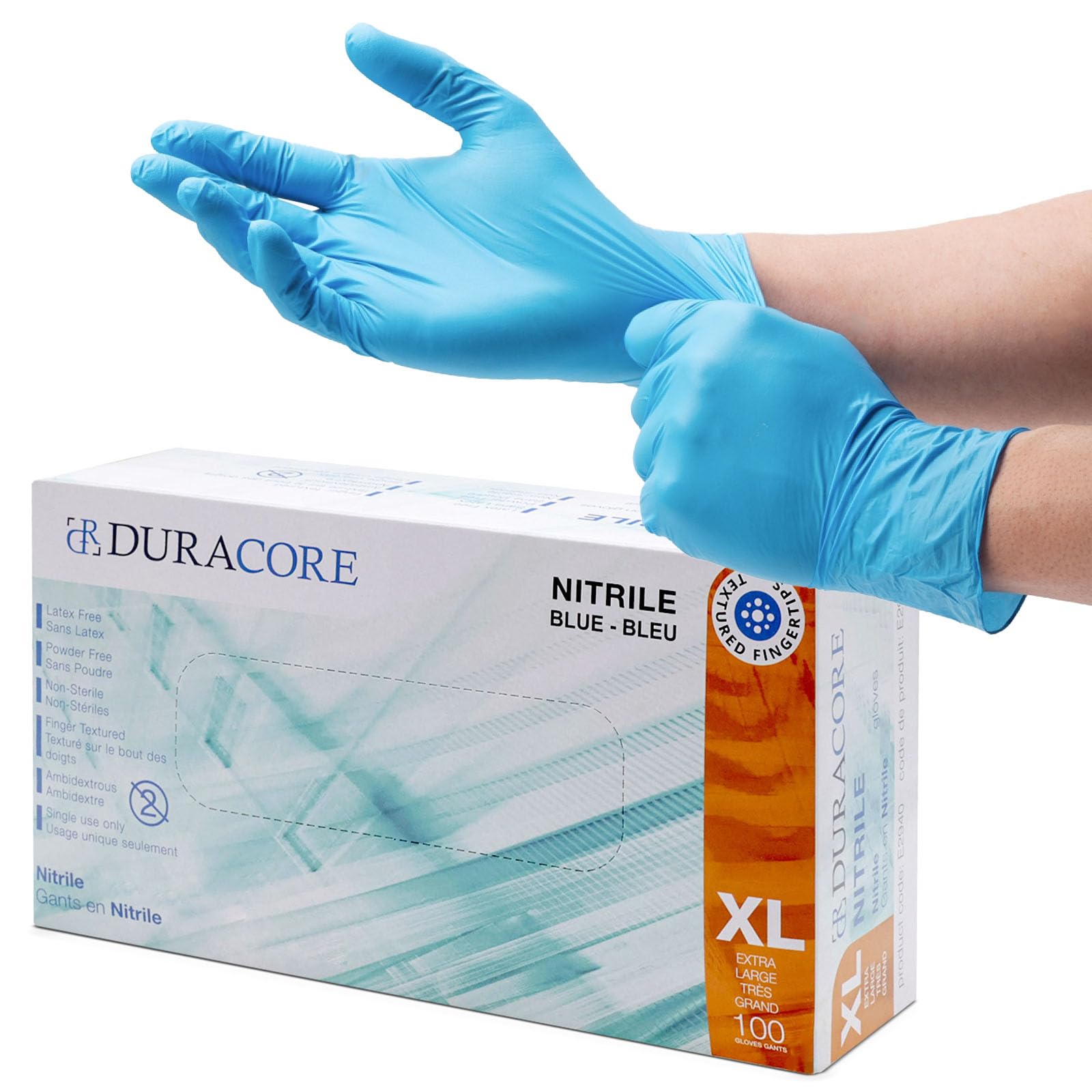 Disposable Nitrile Gloves, Extra Large, Work Gloves, Cleaning, Kitchen, Industrial, Blue, XL Duracore E2940 (1)