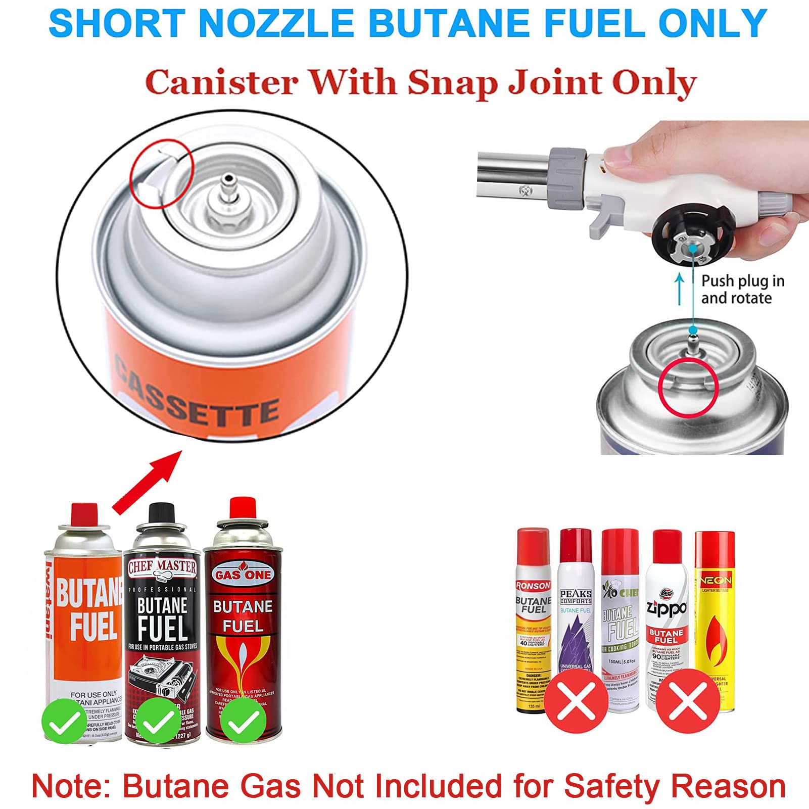 FunOwlet Butane Torch, Reverse Use Culinary Kitchen Blow Lighter with Adjustable Flame, Butane Fuel Not Included, Ideal for Chef Cooking, Creme, Brulee, BBQ, Baking, DIY Soldering