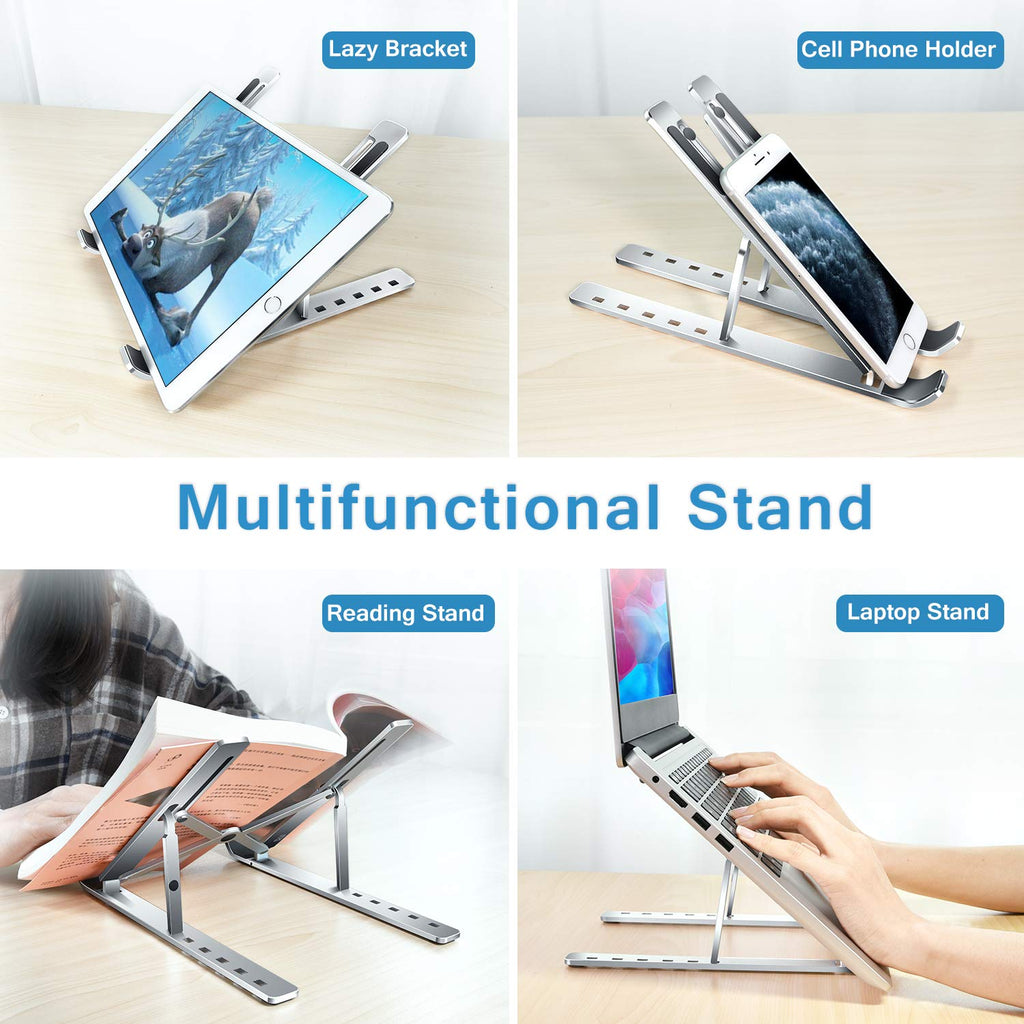 Laptop Stand, iVoler Laptop Holder Riser Computer Tablet Stand, 6 Angles Adjustable Aluminum Ergonomic Foldable Portable Desktop Holder Compatible with MacBook,iPad, HP, Dell, Lenovo 10-15.6”Silver