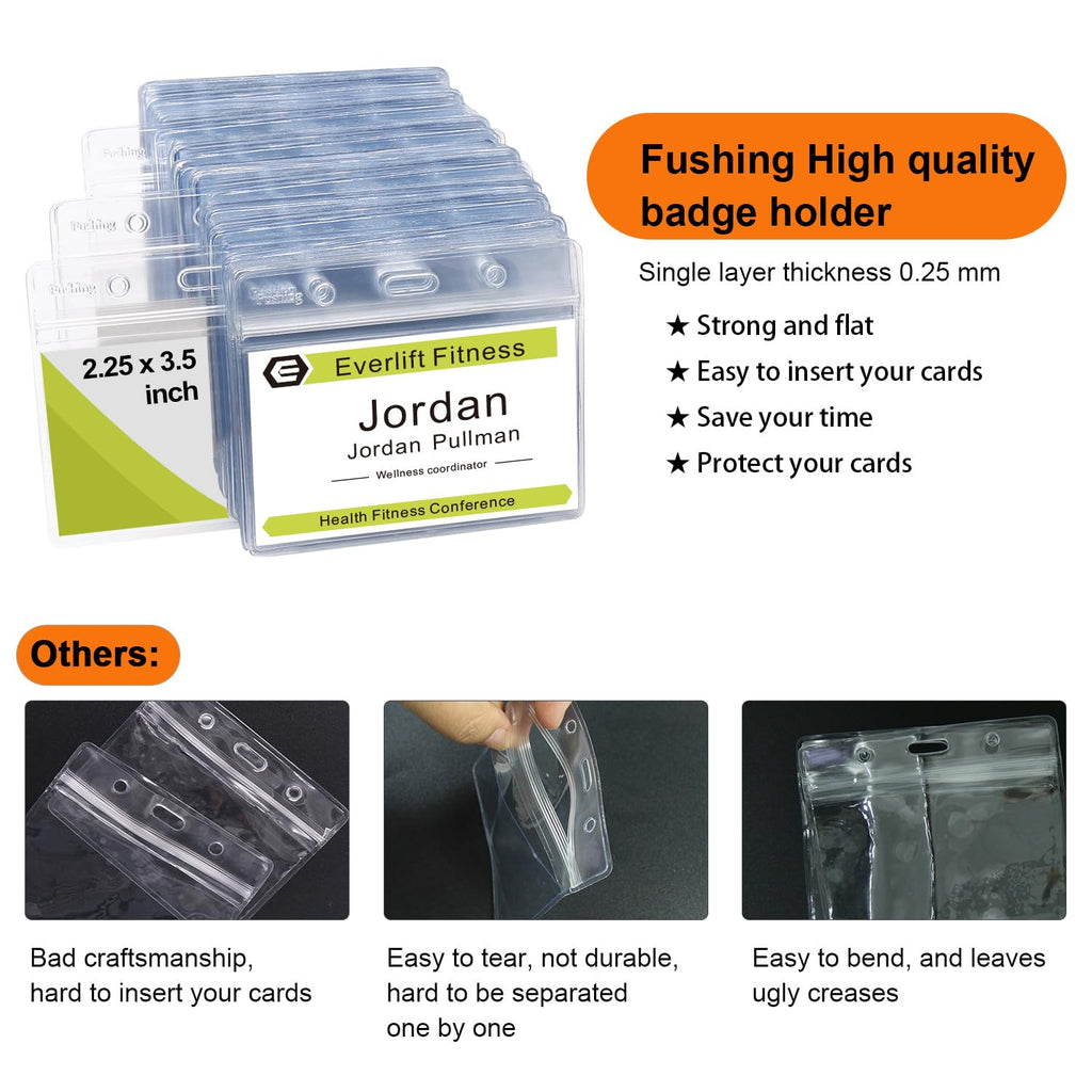 Fushing 100Pcs 100 x 85mm/ 3.9" x 3.3" Clear Plastic Horizontal Name Tag Badge ID Card Holders