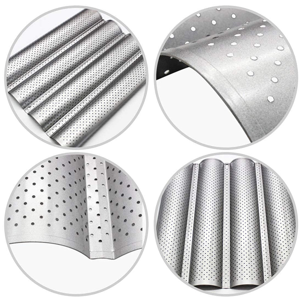Fasmov 2 Pcs French Bread Baking Pan Nonstick Perforated Baguette Pan 4 Wave Loaves Loaf Bake Mold Toast Cooking Bakers Molding