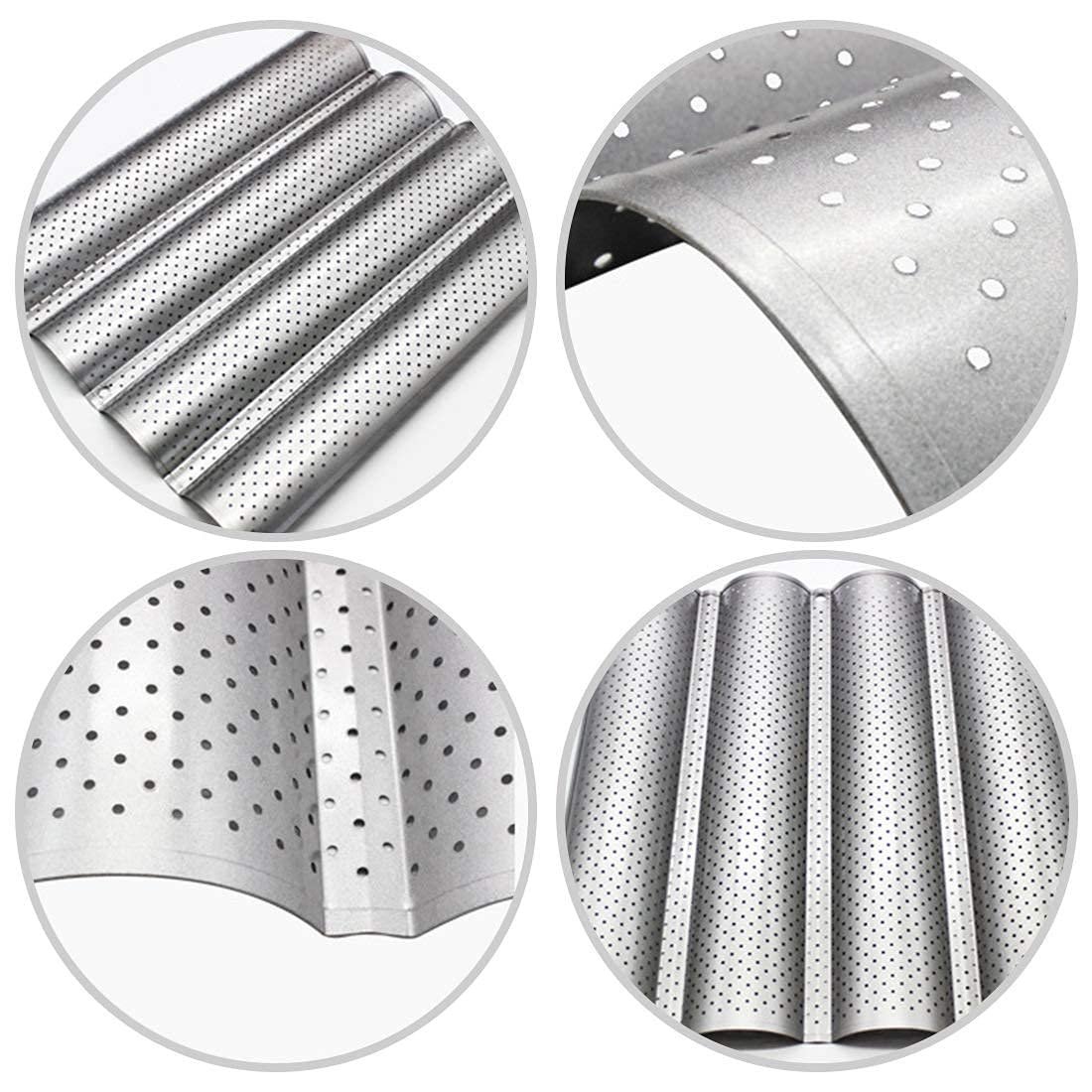Fasmov 2 Pcs French Bread Baking Pan Nonstick Perforated Baguette Pan 4 Wave Loaves Loaf Bake Mold Toast Cooking Bakers Molding