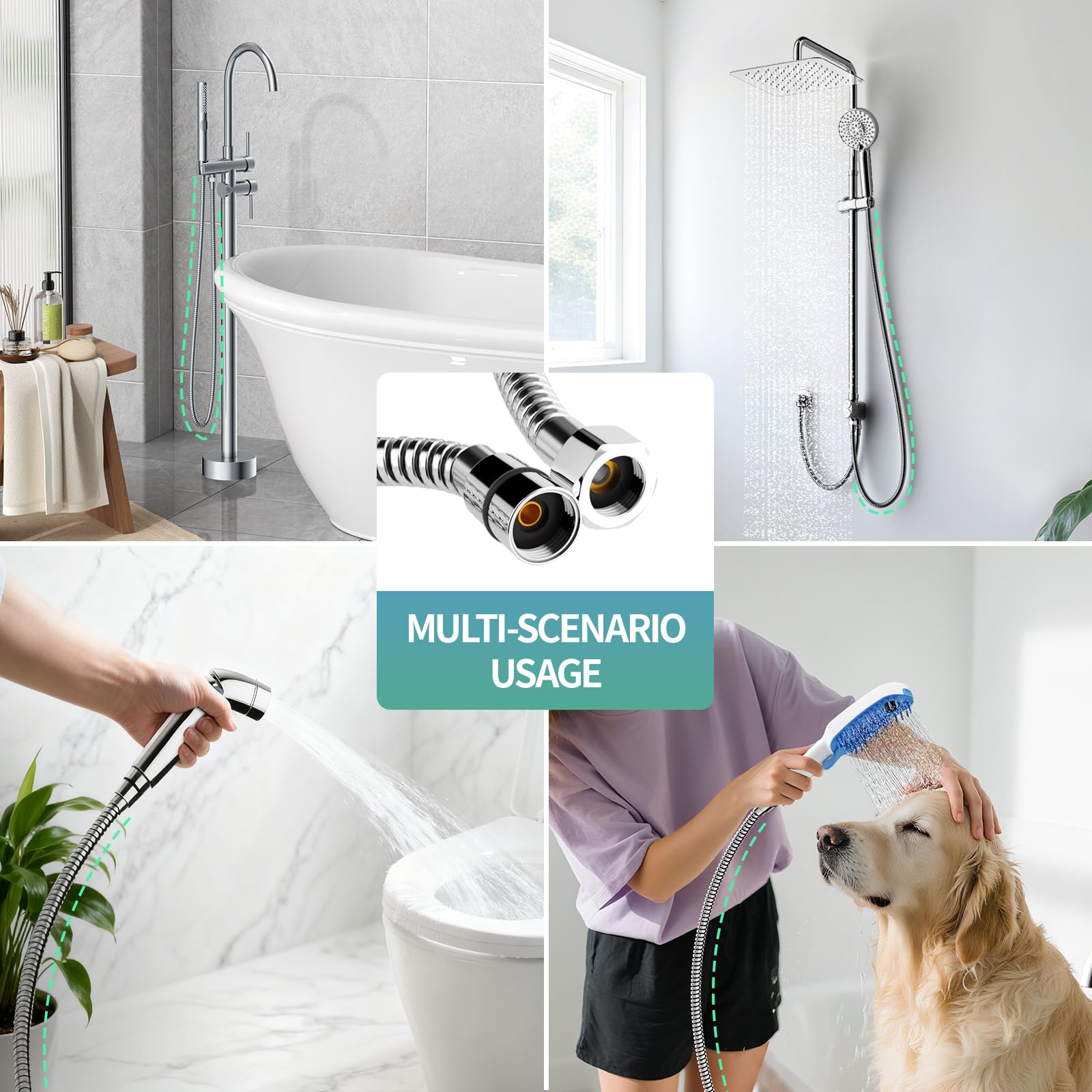 SR SUN RISE 2.45 Meters/96 Inches/8 Ft. Flexible 304 Stainless Steel Replacement Shower Hose Extra Long with Brass Fittings. Explosion-Proof. Polished Chrome