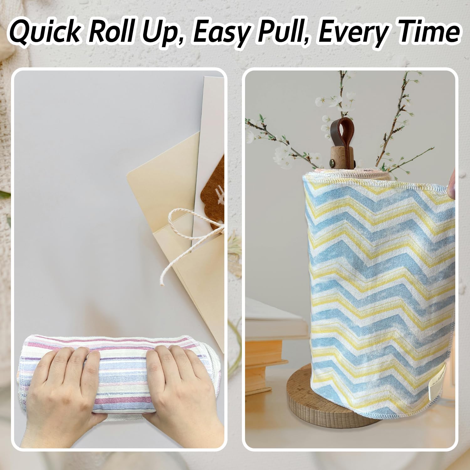 Bsofter Reusable Paper Towels, 24-Pack 10x10 Inch Kitchen Towels, Soft Cotton Flannel, Washable and Absorbent for Daily Cleaning and Drying Dishes