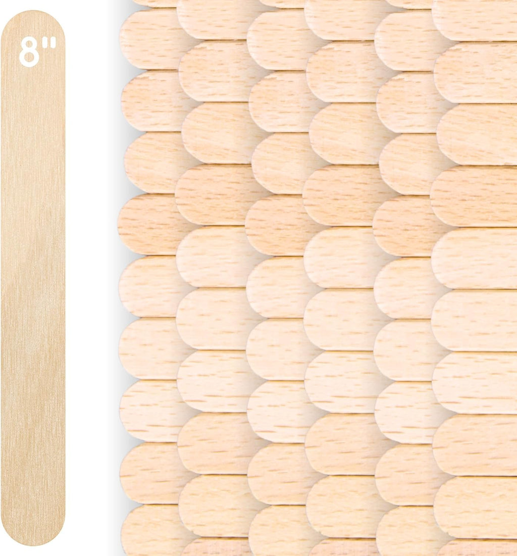 200PCS Wooden Sticks for Crafts – 8 Inch Wooden Sticks for Crafting Jumbo Bulk for DIY Jumbo Popsicle Rods for Waxing