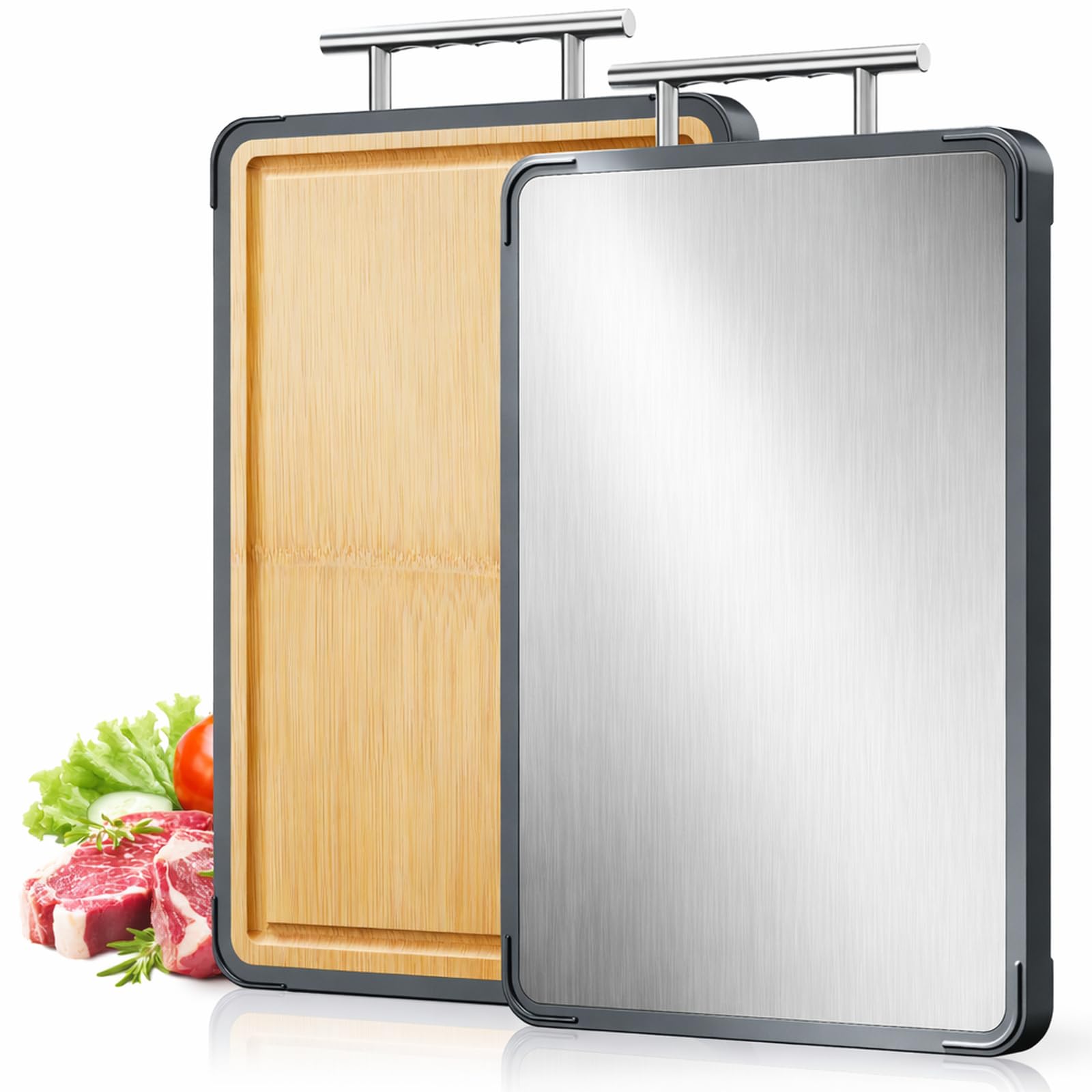 Titanium Bamboo Cutting Board for Kitchen, Double-Sided Titanium & Bamboo Chopping Block, Reversible Meat and Vegetable Prep Surface, Easy to Clean (16×11)