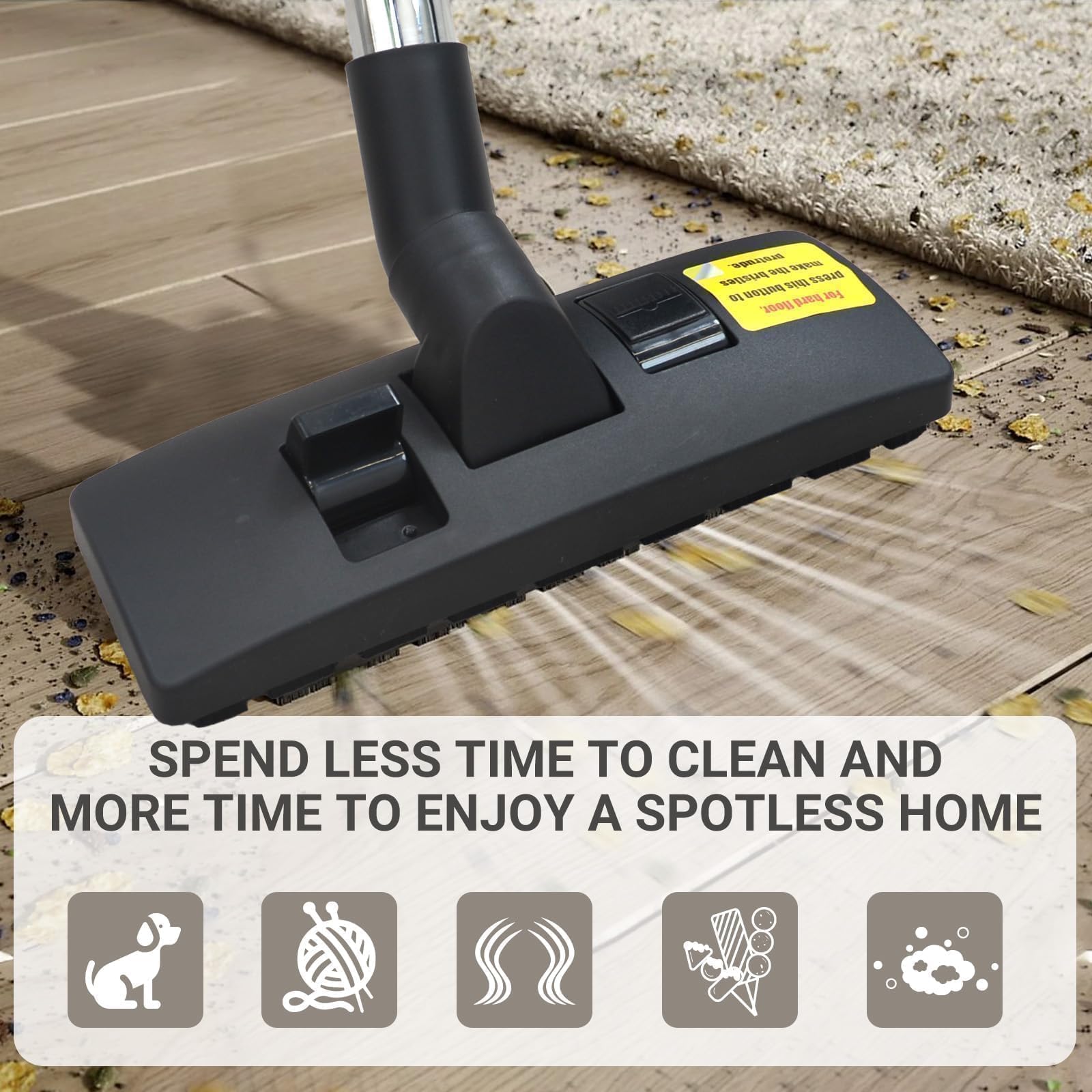 EZ SPARES Universal Vacuum Cleaner Floor Brush with Vacuum Adapter,Compatible with Most Brand,Hoover, Eureka, Rainbow,Shop VAC,Nozzle Tool,2-in-1 for Hard Floor&Carpet Combo(with Mini Cleaning Brush)