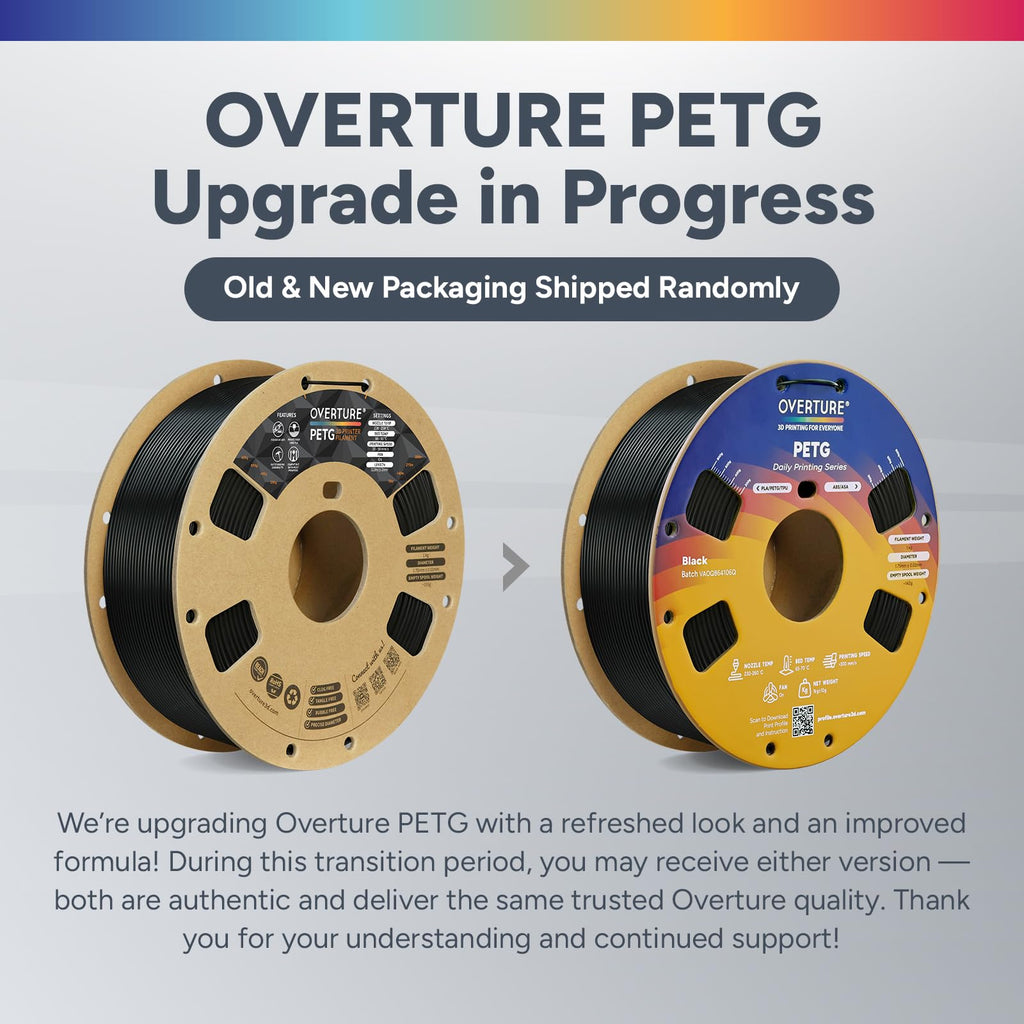 OVERTURE PETG Filament 1.75mm, 3D Printer Filament, 1kg Filament (2.2lbs), Dimensional Accuracy 99% Probability +/- 0.03 mm, Fit Most FDM Printer (Black (1-Pack))