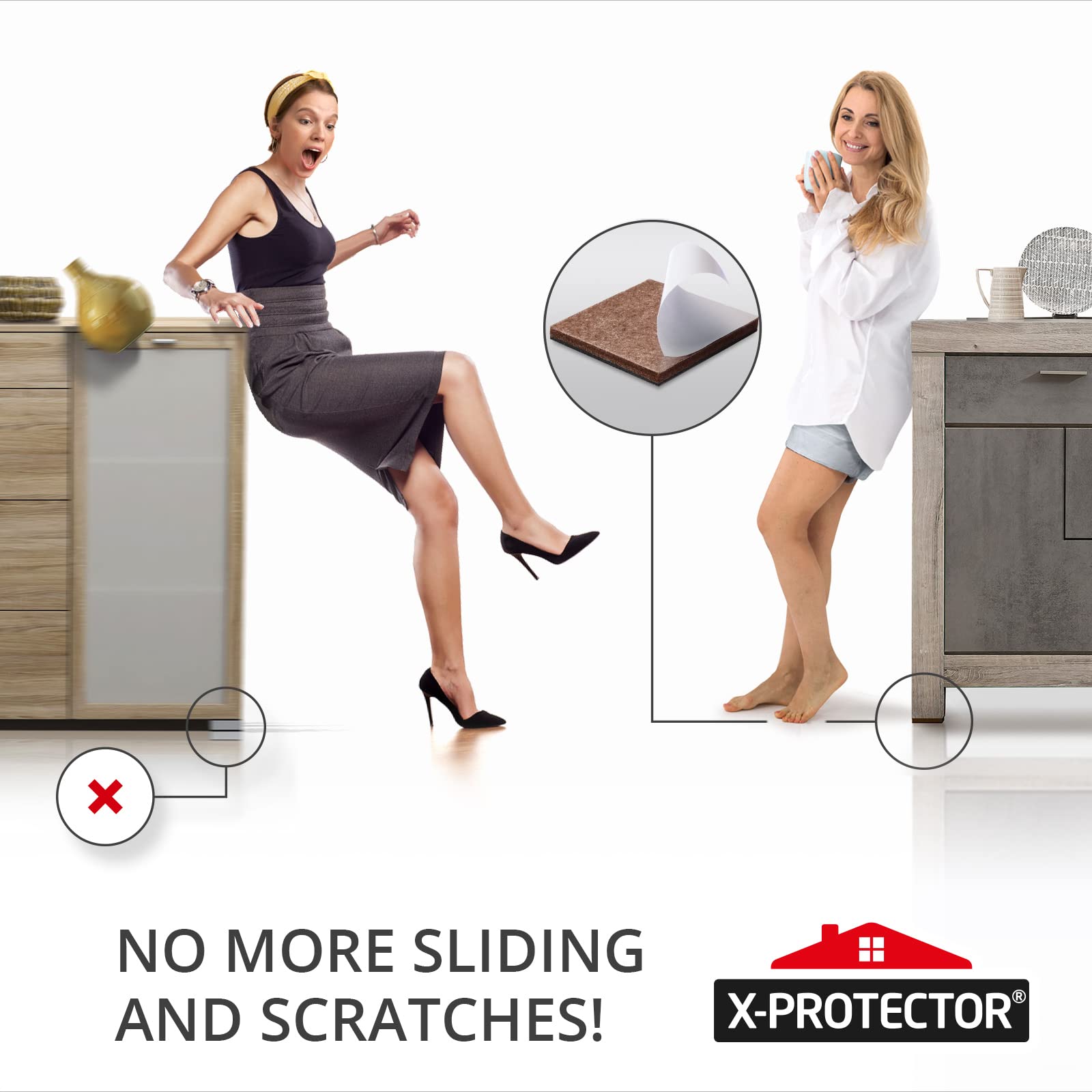 Non Slip Furniture Pads X-PROTECTOR - 32 pcs 1” Round + 16 pcs 2" Square Furniture Grippers! Rubber Feet Hardwood Floor Protectors for Furniture Legs - Couch Stoppers - Keep Furniture in Place!