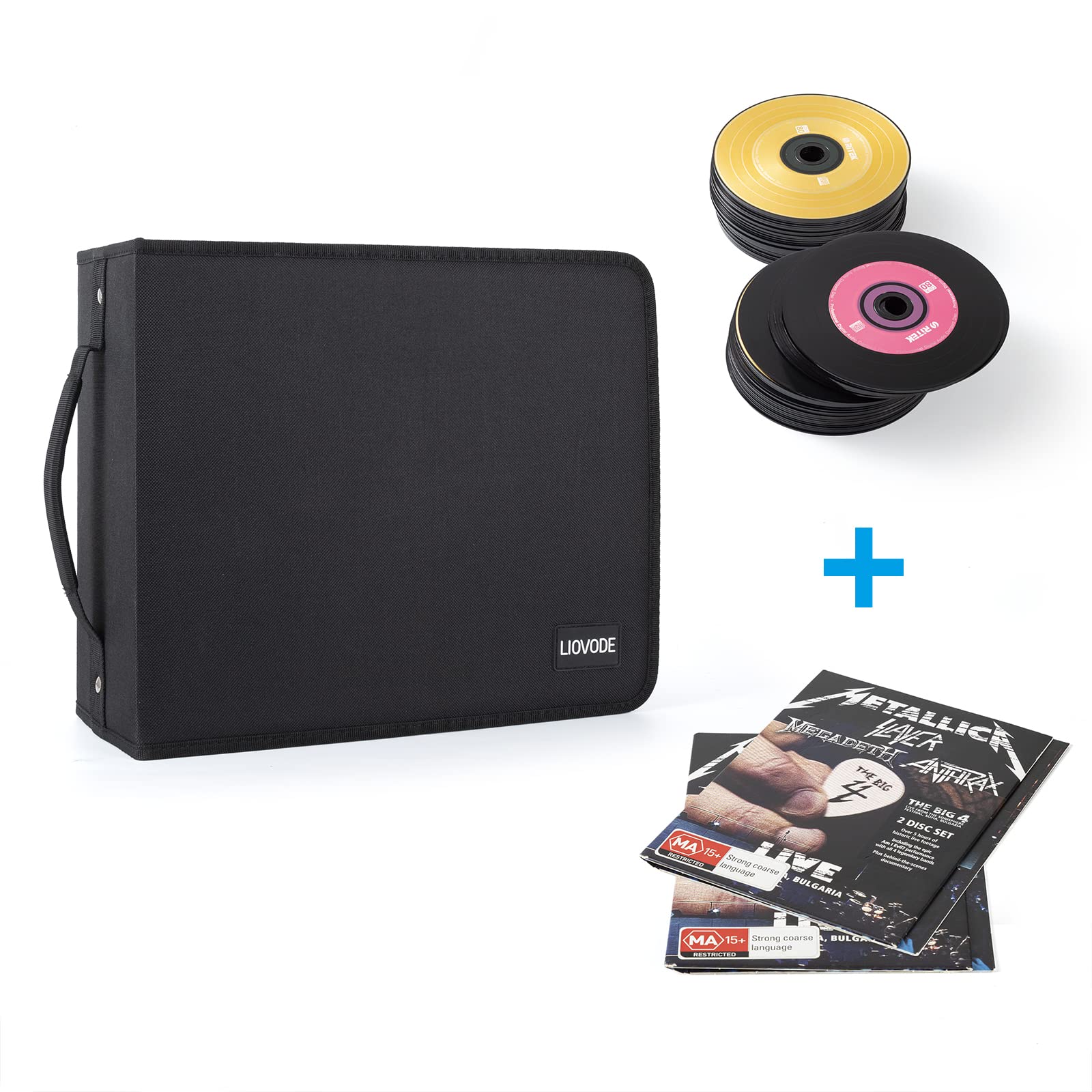 LIOVODE DVD Case 200 DVDs and 100 Booklets, CD Storage Case Holder with Booklet Inserts Binder Blu ray Media Organizer Black CD Wallet for Car (200 Capacity)