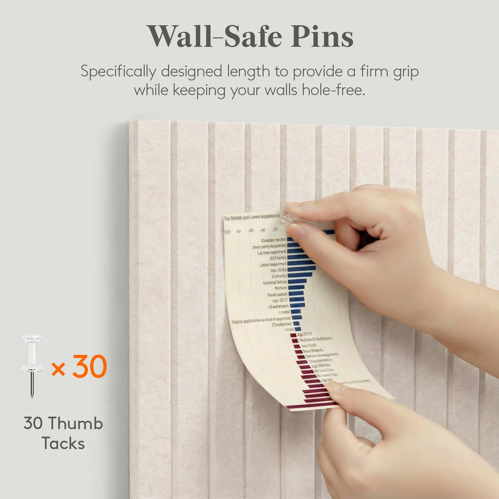 Lifewit 36"x 24" Felt Bulletin Board with Self-Adhesive, 6 Pack Cork Board Alternative for Walls, Large Pin Board Vision Board Message Board with 30 Pushpins for Office Decor, Beige Stripe