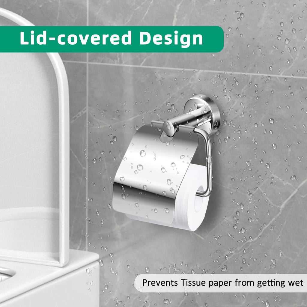 Toilet Paper Holder with Cover Storage Dust-Proof for Bathroom-Stainless Steel