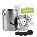 Leak Proof Stainless Steel Compost Bin 1.3 Gallon – Includes 4 Extra Free Filters