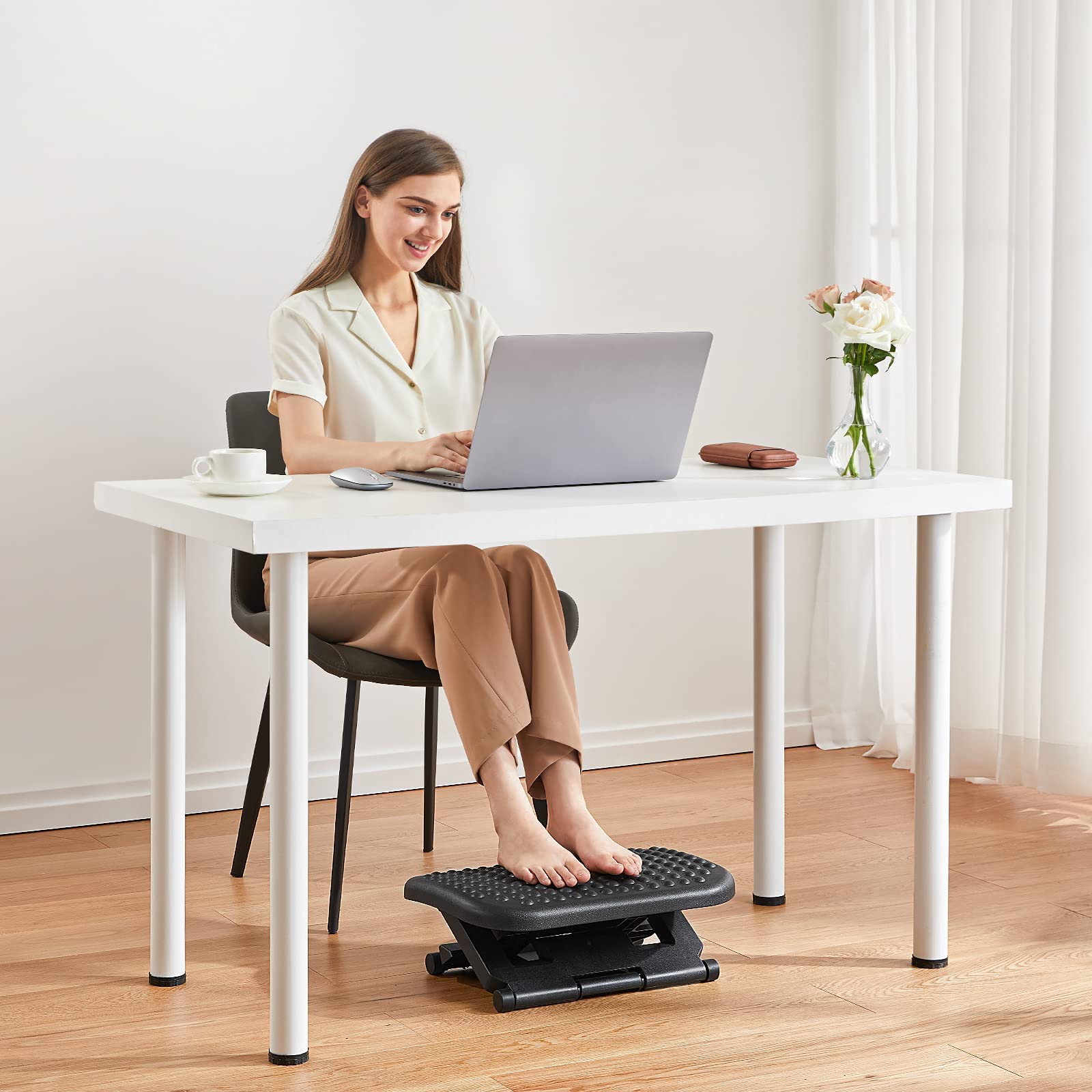 HUANUO Adjustable Footrest Under Desk - Ergonomic Foot Rest with 3 Height Position - 30 Degree Tilt Angle Adjustment for Home, Office, Non-Skid Massage Surface Texture Improves Comfort
