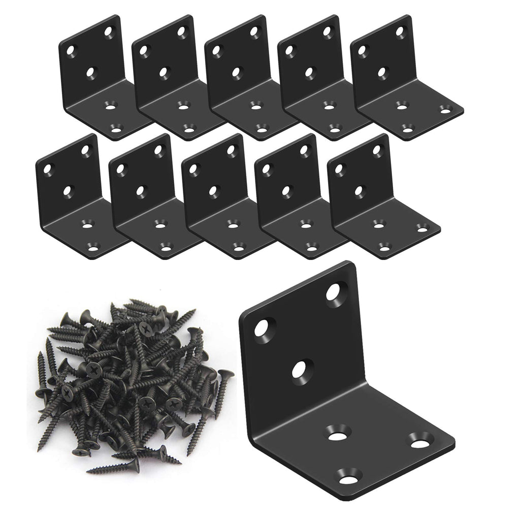 L Bracket,Heavy Duty Corner Brace,Stainless Steel Corner Bracket,Black Large Angle Brackets, Metal Iron Braces Brackets for Wood Aufuga (10 Pcs) (2X2X2'')