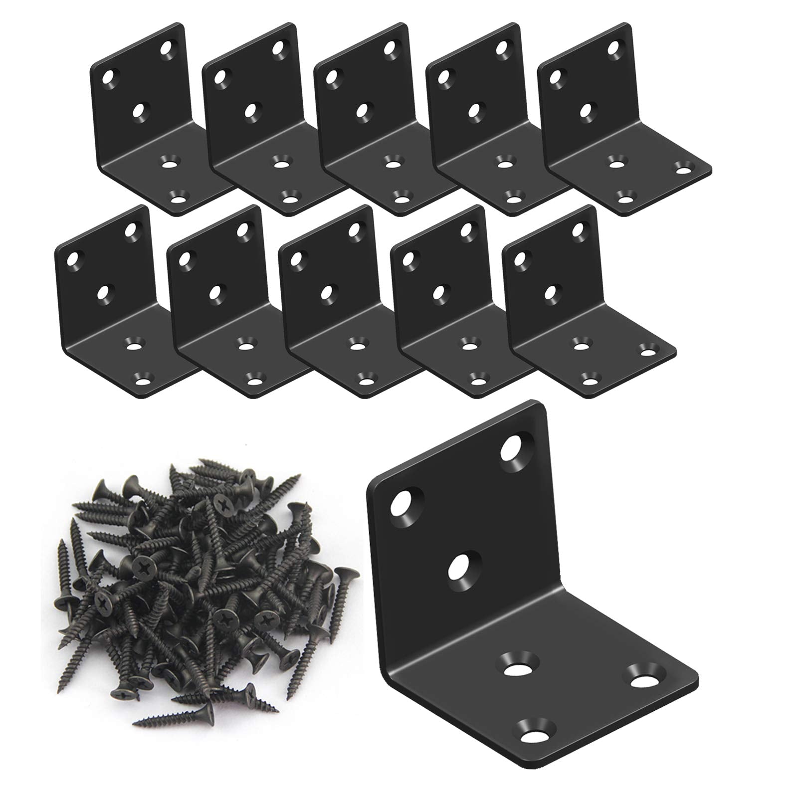 L Bracket,Heavy Duty Corner Brace,Stainless Steel Corner Bracket,Black Large Angle Brackets, Metal Iron Braces Brackets for Wood Aufuga (10 Pcs) (2X2X2'')