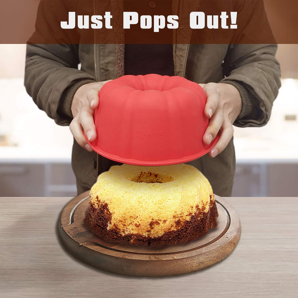 Nonstick Fluted Cake Pans (2 Pack) - 7 inch Silicone Cake Pans for Jello, Monkey Bread and Bunte Cake
