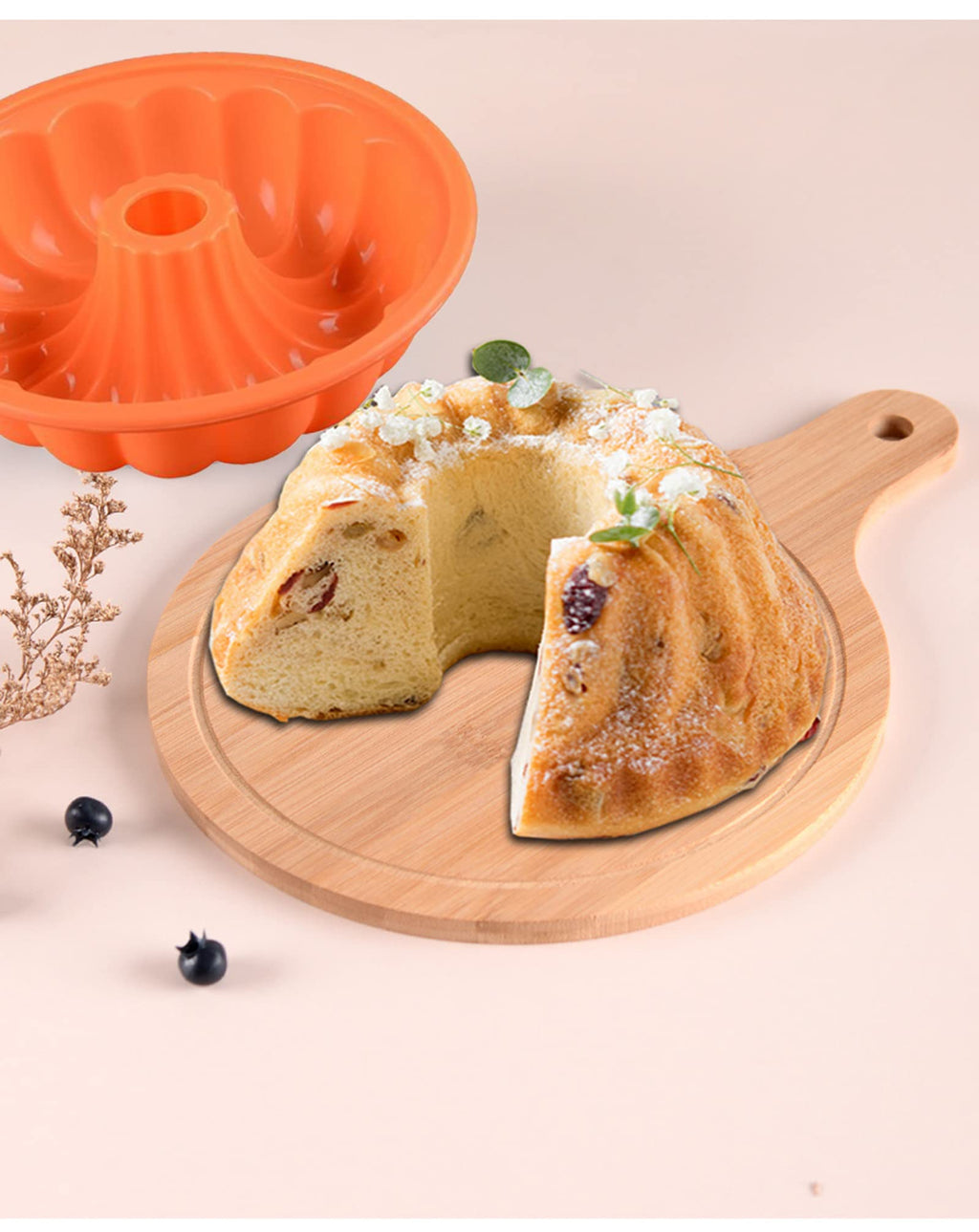 FantasyDay Silicone Baking Molds,9.5 Inch Silicone Cake Pan, Non Stick Fluted Tube Cake Pan for Cake, Jello, Gelatin, Bread