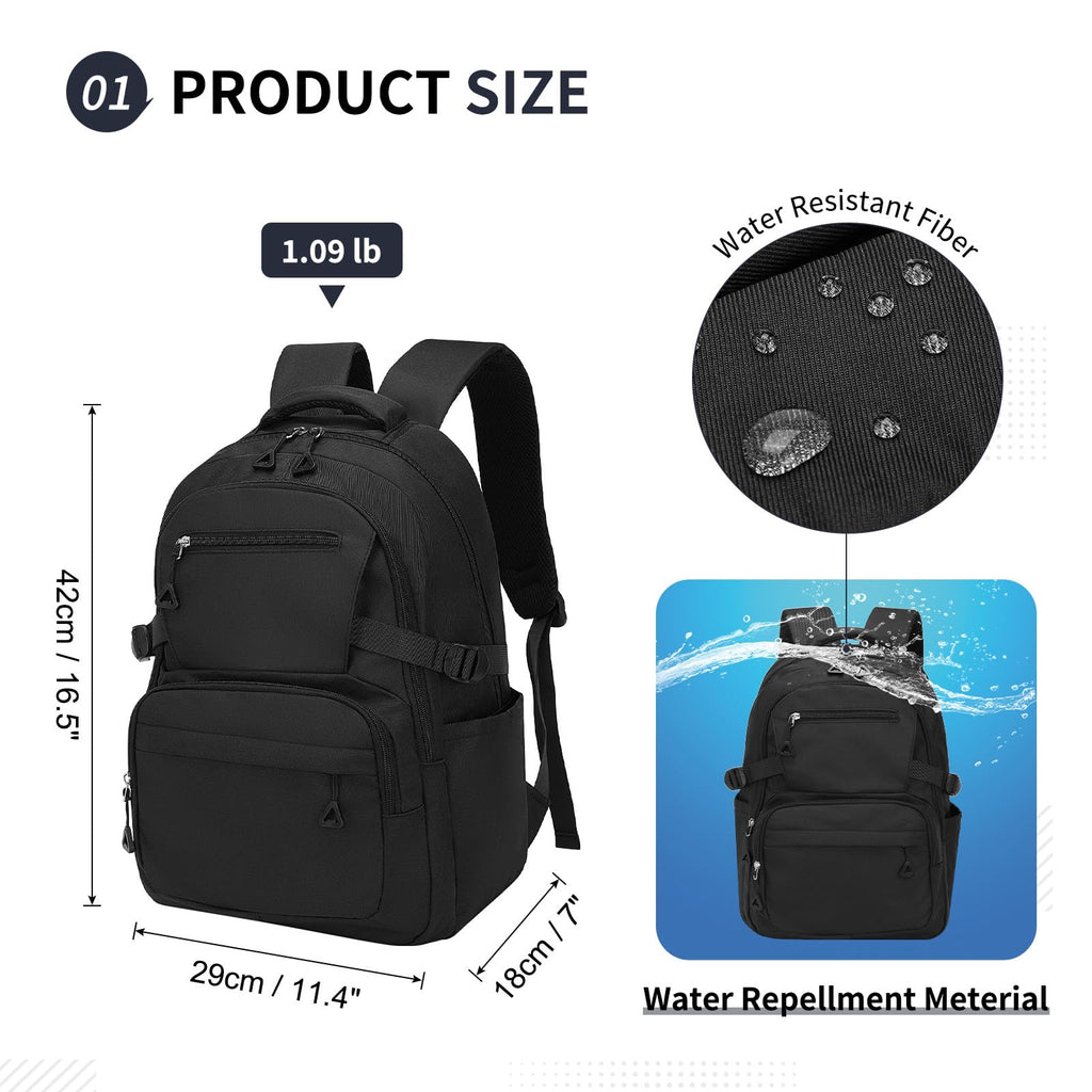 SUIKIHUM Girls Backpack, Lightweight Aesthetic Bookbag with Anti-Theft Pocket, Fit 15.6 Inch Laptop Backpack for College and Daily Use (Black)