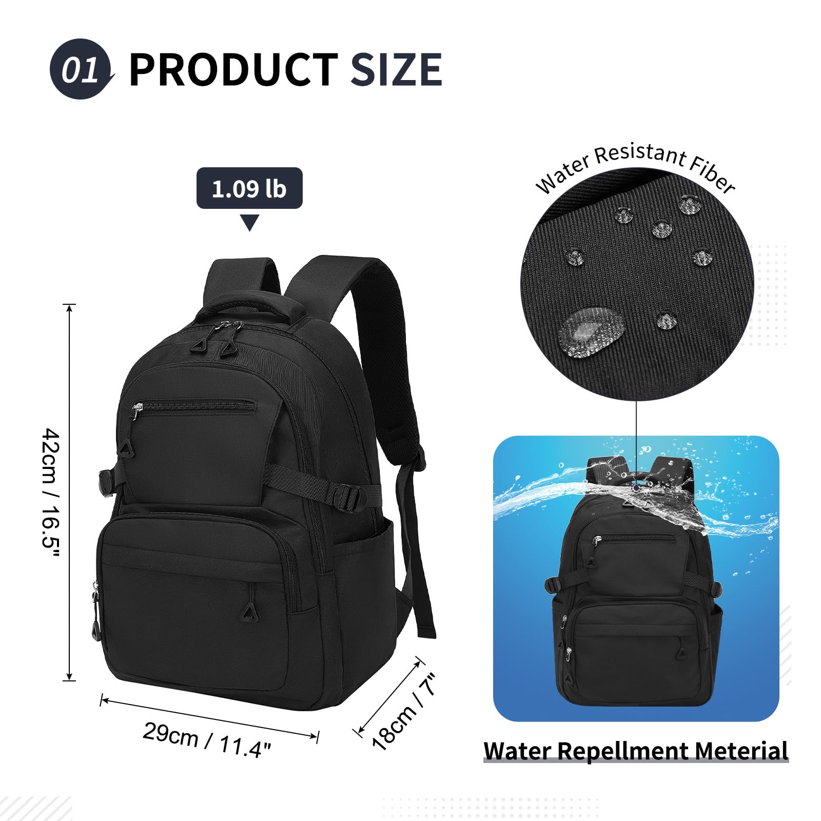 SUIKIHUM Girls Backpack, Lightweight Aesthetic Bookbag with Anti-Theft Pocket, Fit 15.6 Inch Laptop Backpack for College and Daily Use (Black)