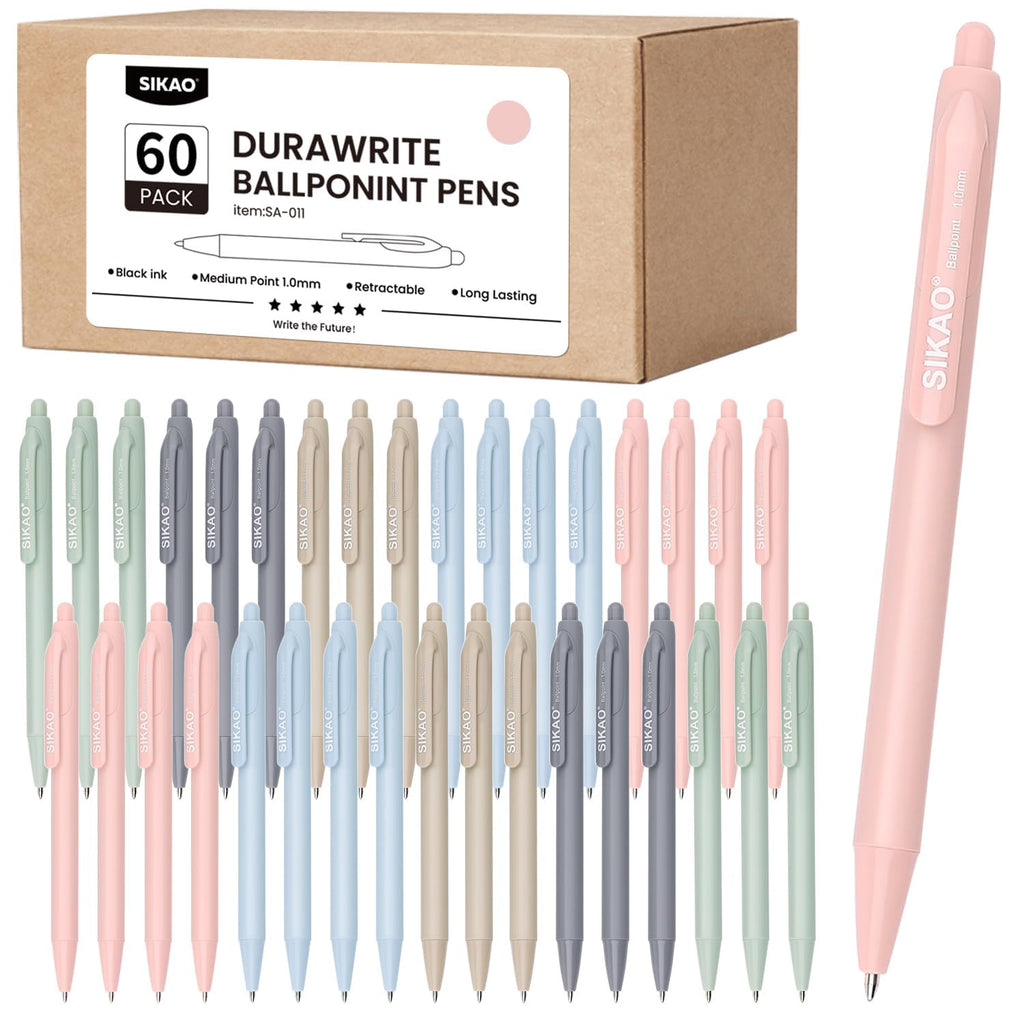 Morandi Pens Bulk, 60 Pack Retractable Ballpoint Pens Black Ink 1.0mm Medium Point, Aesthetic Bulk Pens for Smooth Writing, Cute Muted Multi-Color Set for School Supplies, Teachers & Office Front Desk