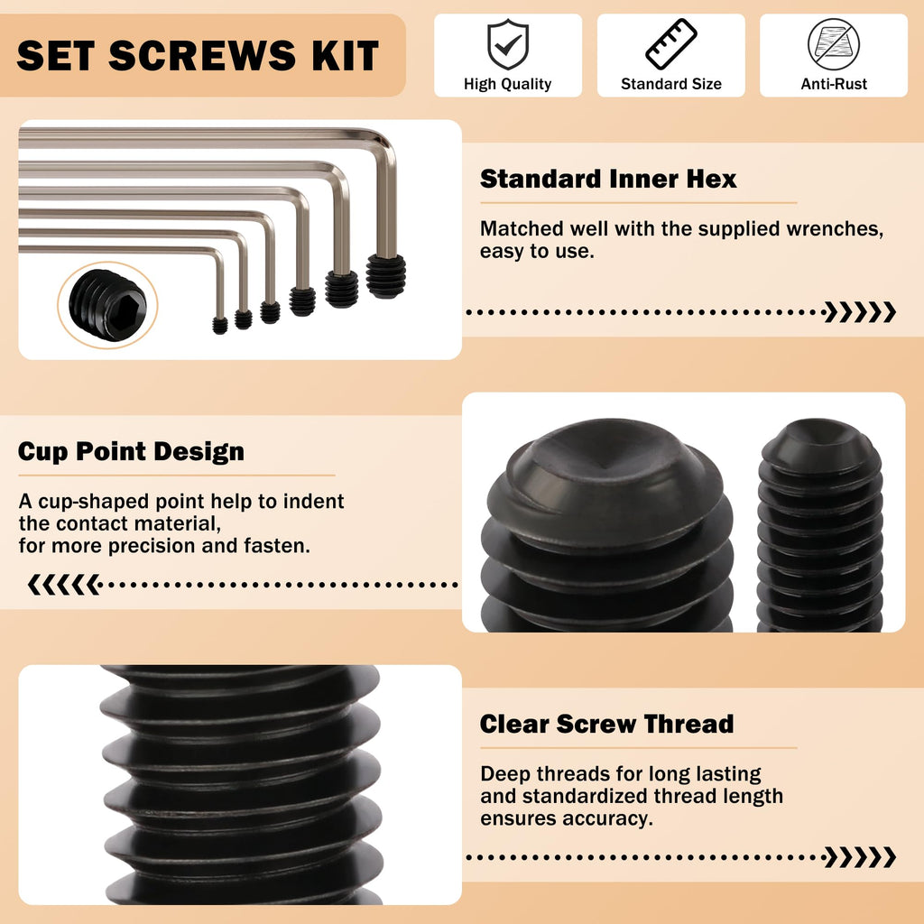 791PCS Set Screws, 17Sizes Metric Set Screw Assortment Kit, M2/2.5/3/4/5/6/8 12.9 Alloy Steel Black Grub Set Screws, Internal Hex Drive Cup-Point Screws for Bathroom Fixtures, Door Handles