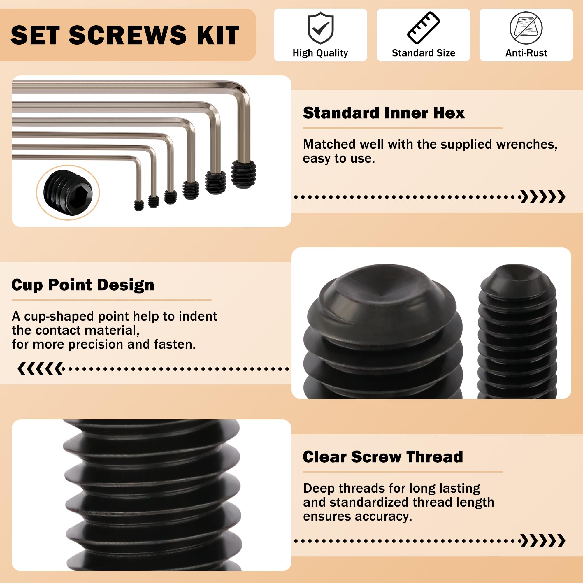 791PCS Set Screws, 17Sizes Metric Set Screw Assortment Kit, M2/2.5/3/4/5/6/8 12.9 Alloy Steel Black Grub Set Screws, Internal Hex Drive Cup-Point Screws for Bathroom Fixtures, Door Handles