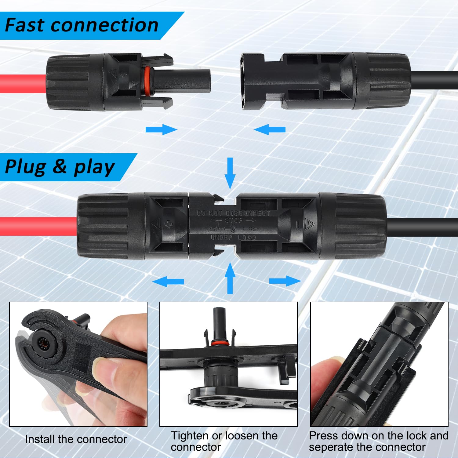 MC4 Solar Panel Connectors 1 Pair 2 to 1 Solar Y Branch Connector 6 Pairs Male & Female Solar Cable Connectors Parallel Connection Adapter Cable Wire Plug with 2 Spanner Wrenches IP67 Waterproof