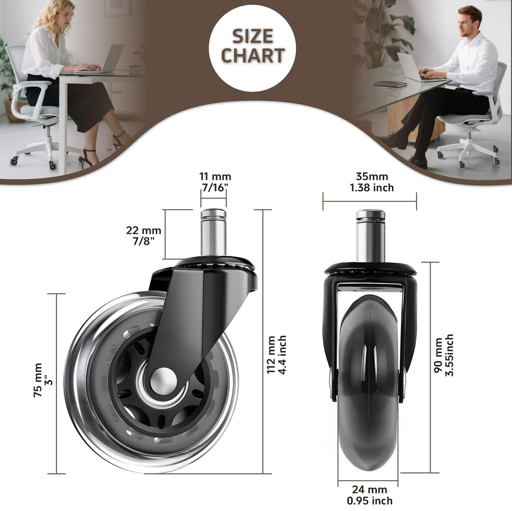 ASHGOOB Office Chair Wheels, Set of 5 Caster Wheels Office Accessories, 3 Inch Heavy Duty Casters for Chairs to Replace Office Chair Mats, Smooth & Quiet Universal Fit for Most Chairs(5 Pack)