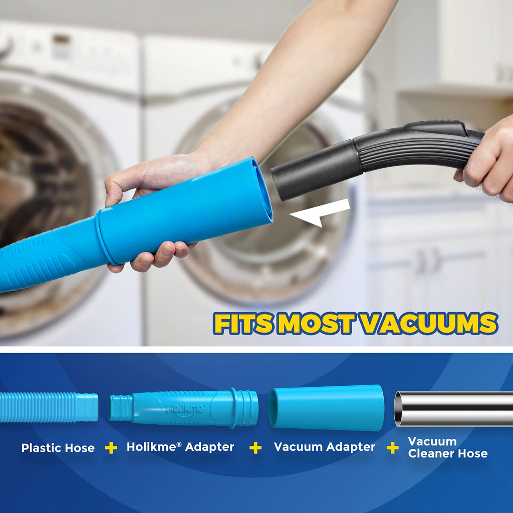 Holikme Dryer Vent Cleaning Kit, Dryer Vent Cleaner Lint Vacuum Attachment and Flexible Lint Brush, Vacuum Hose Attachment Brush Lint Remover Power Washer, Blue