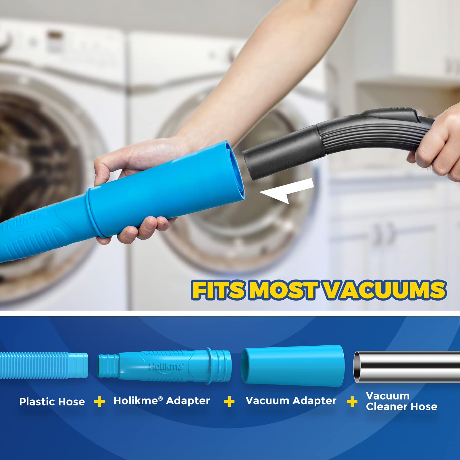 Holikme Dryer Vent Cleaning Kit, Dryer Vent Cleaner Lint Vacuum Attachment and Flexible Lint Brush, Vacuum Hose Attachment Brush Lint Remover Power Washer, Blue