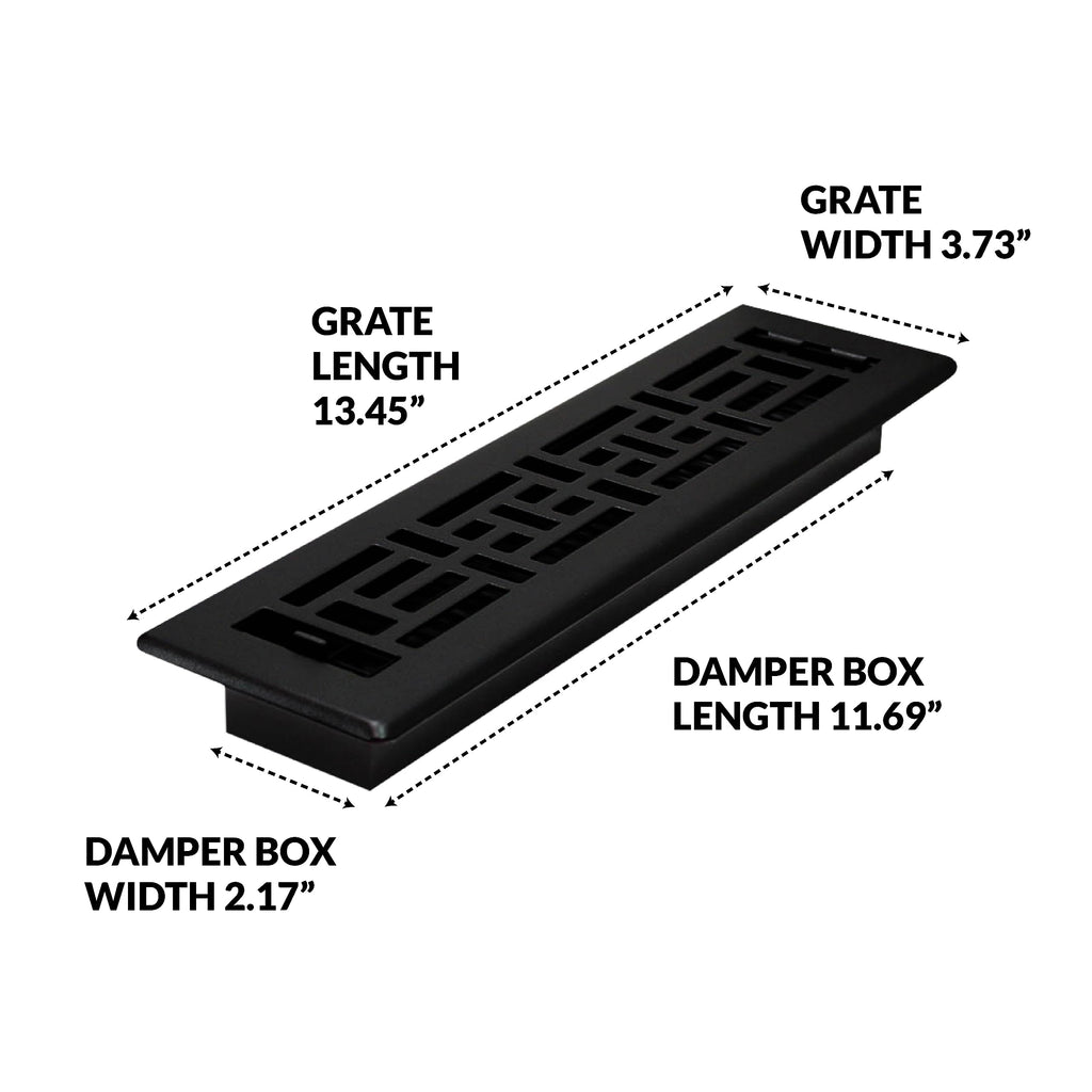 Decor Grates AJH212-BLK Oriental Floor Register, 2x12 Inches, Textured Black