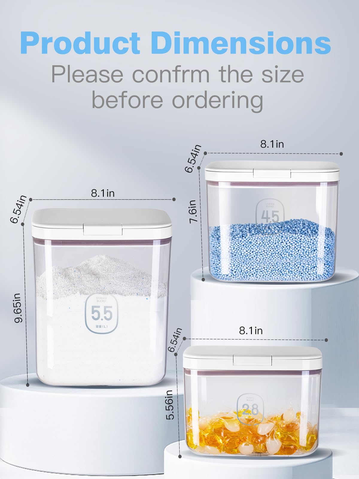LivLab Mker Laundry detergent dispenser with One-Press Lid,for laundry room organization,Clear PET laundry powder container with Measuring Cup,laundry pods container (2.8L)