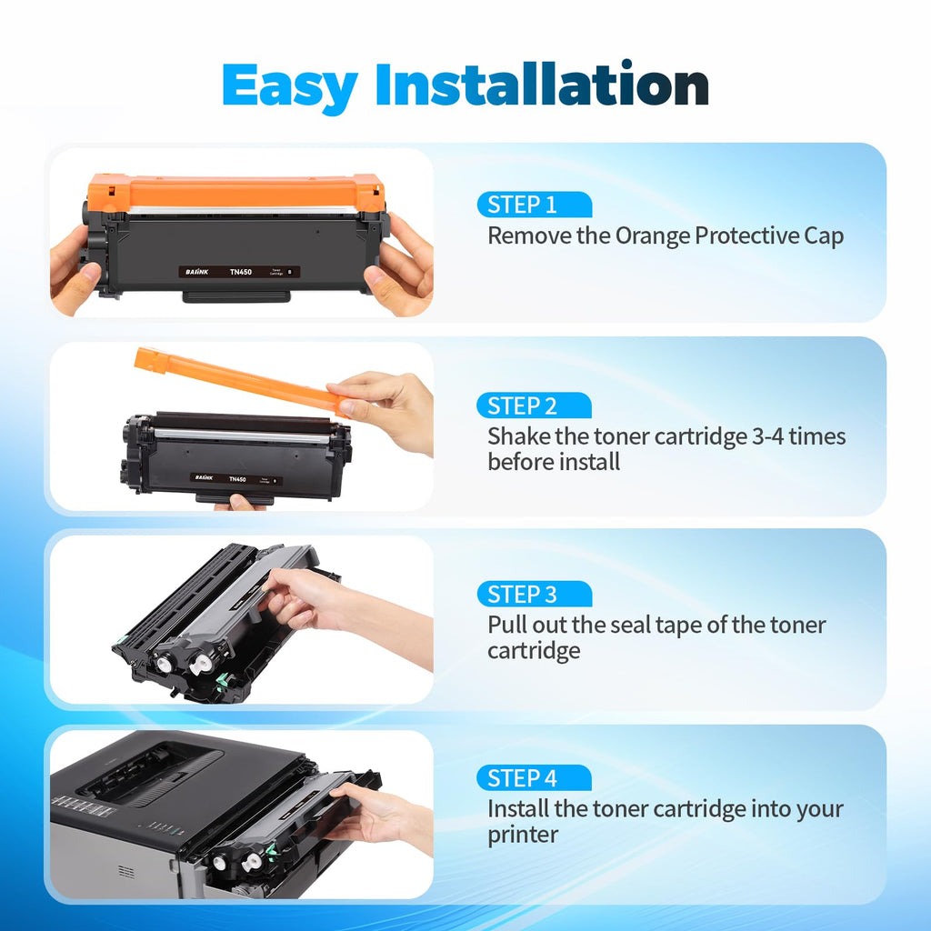 BAIINK Compatible TN450 TN420 Toner Cartridge Replacement for Brother TN450 TN-450 TN420 TN-420 Compatible with HL-2130 2132 2220 2240 MFC 7860 7070DW 7360N DCP-7065DN 2840 2940 (2 Black)