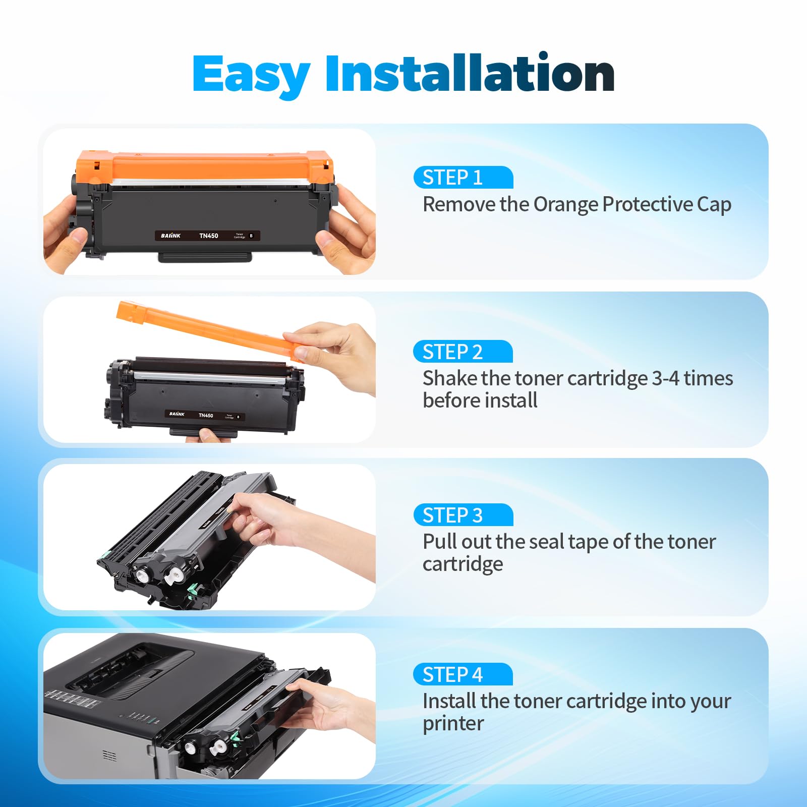 BAIINK Compatible TN450 TN420 Toner Cartridge Replacement for Brother TN450 TN-450 TN420 TN-420 Compatible with HL-2130 2132 2220 2240 MFC 7860 7070DW 7360N DCP-7065DN 2840 2940 (2 Black)