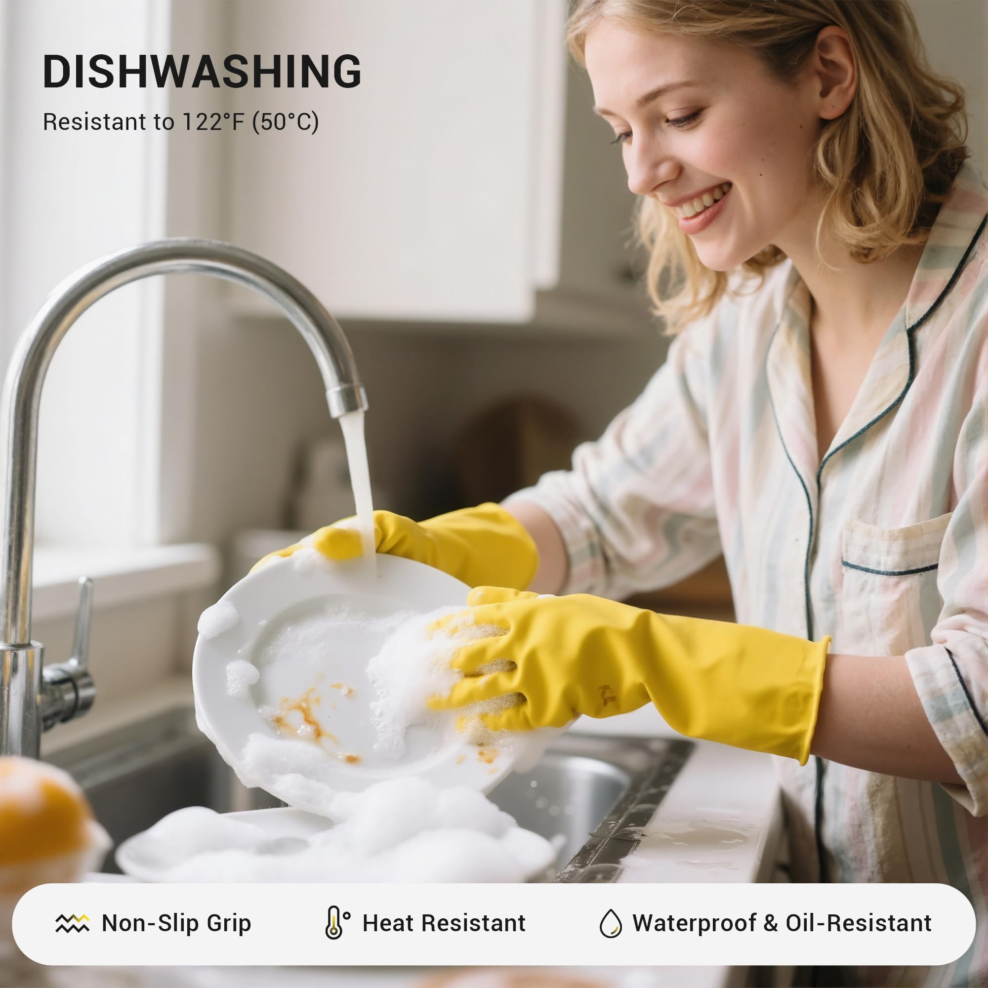MNOPQ 10 Pairs Rubber Dishwashing Glove,Reusable Household Gloves,Cleaning Dish Gloves for Kitchen, Painting, Gardening, Pet Care,Extra Thickness, Long Sleeves,Non-Slip,XL