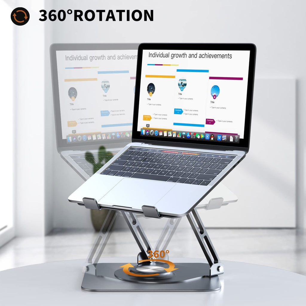 Laptop Stand for Desk, Adjustable Computer Stand with 360° Rotating Base, Ergonomic Laptop Riser for Collaborative Work, Foldable & Portable Laptop Stand, fits for All 10-16" Laptops (Gray)