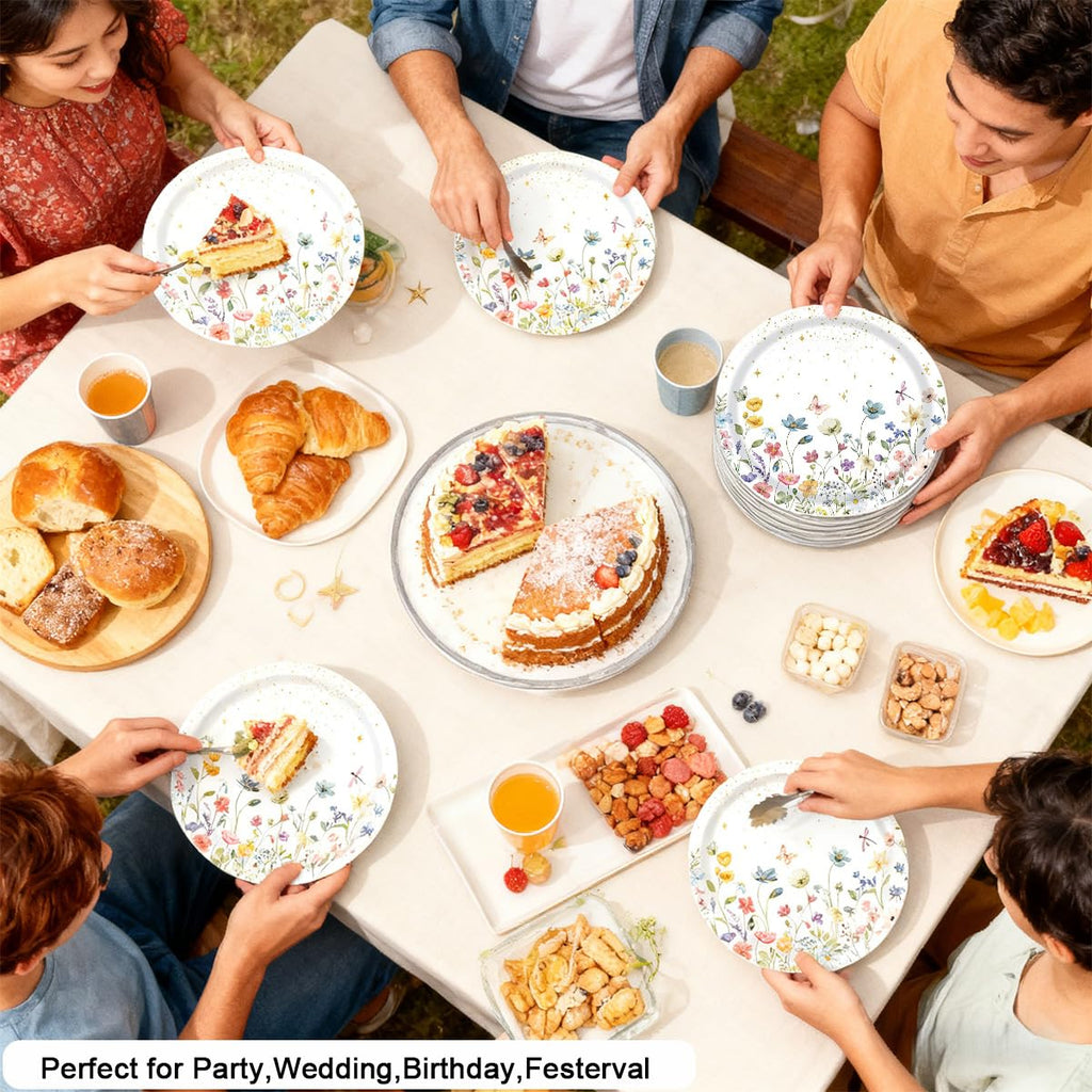 40 Pcs Floral Party Supplies Wildflower Paper Plates for Wedding Party Supplies Disposable Dessert Dinner Plates Party Garden Tableware Decoration (9inch)
