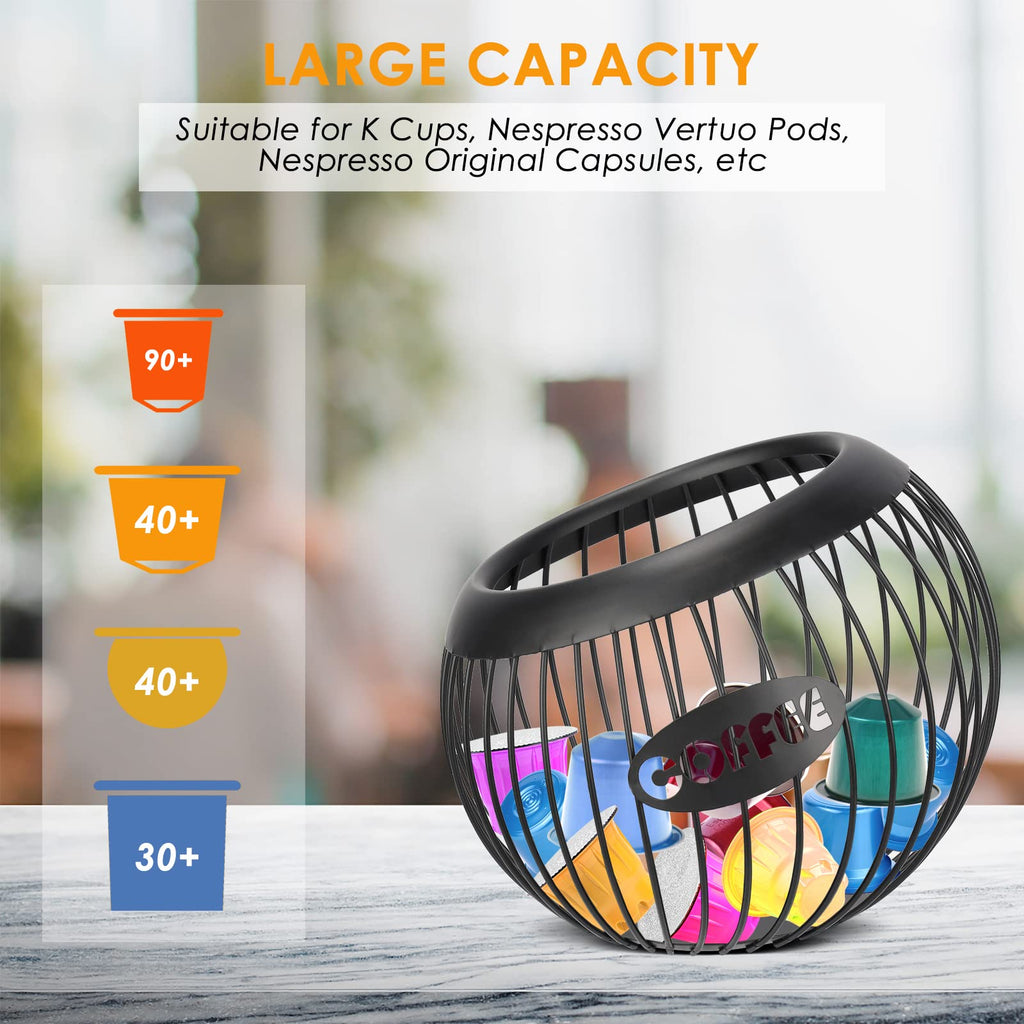 Coffee Pod Holder, Espresso Capsule Organizer, K Cup Holder Storage Basket for Home Office Coffee Counter, Black