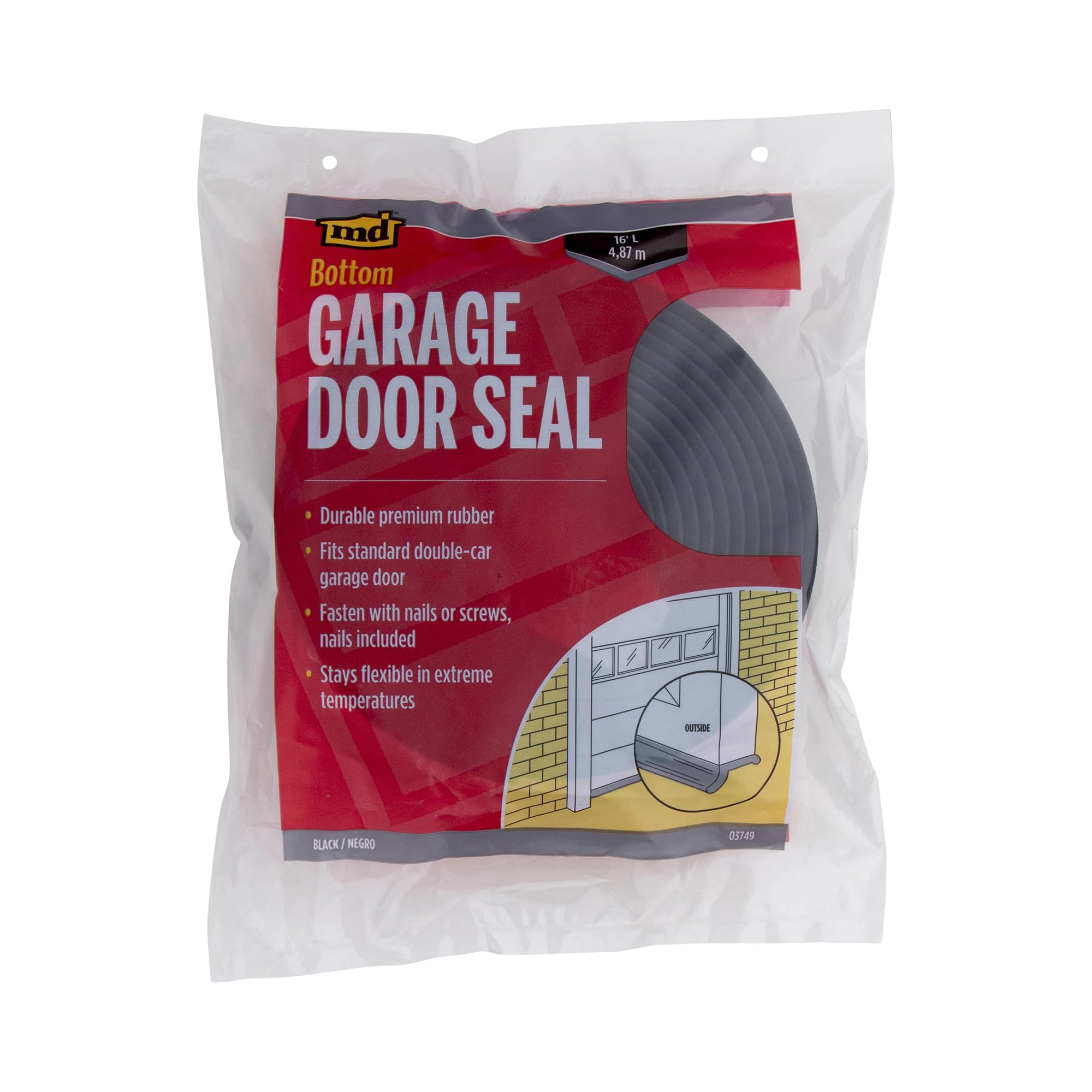 M-D Building Products 3749 Garage Door Bottom Rubber, 16 Feet, Black