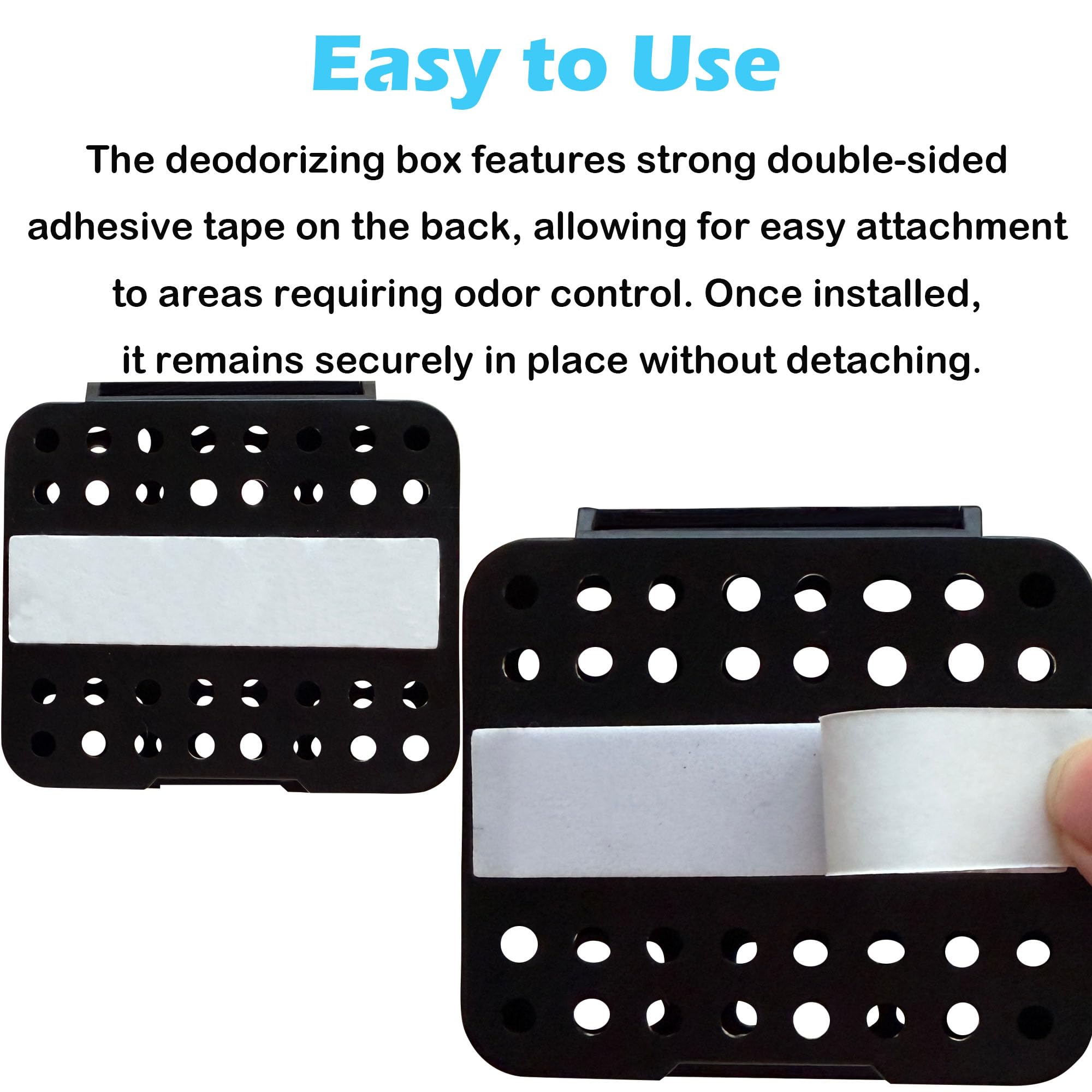 2 Pack Stick On Deodorizing Box, 12 Pack Odor Removing Refills for Trash Can, Activated Charcoal Odor Eliminator for Indoor Kitchen Trash/Diaper Pails/Wardrobe/Shoe Cabinet (Black)