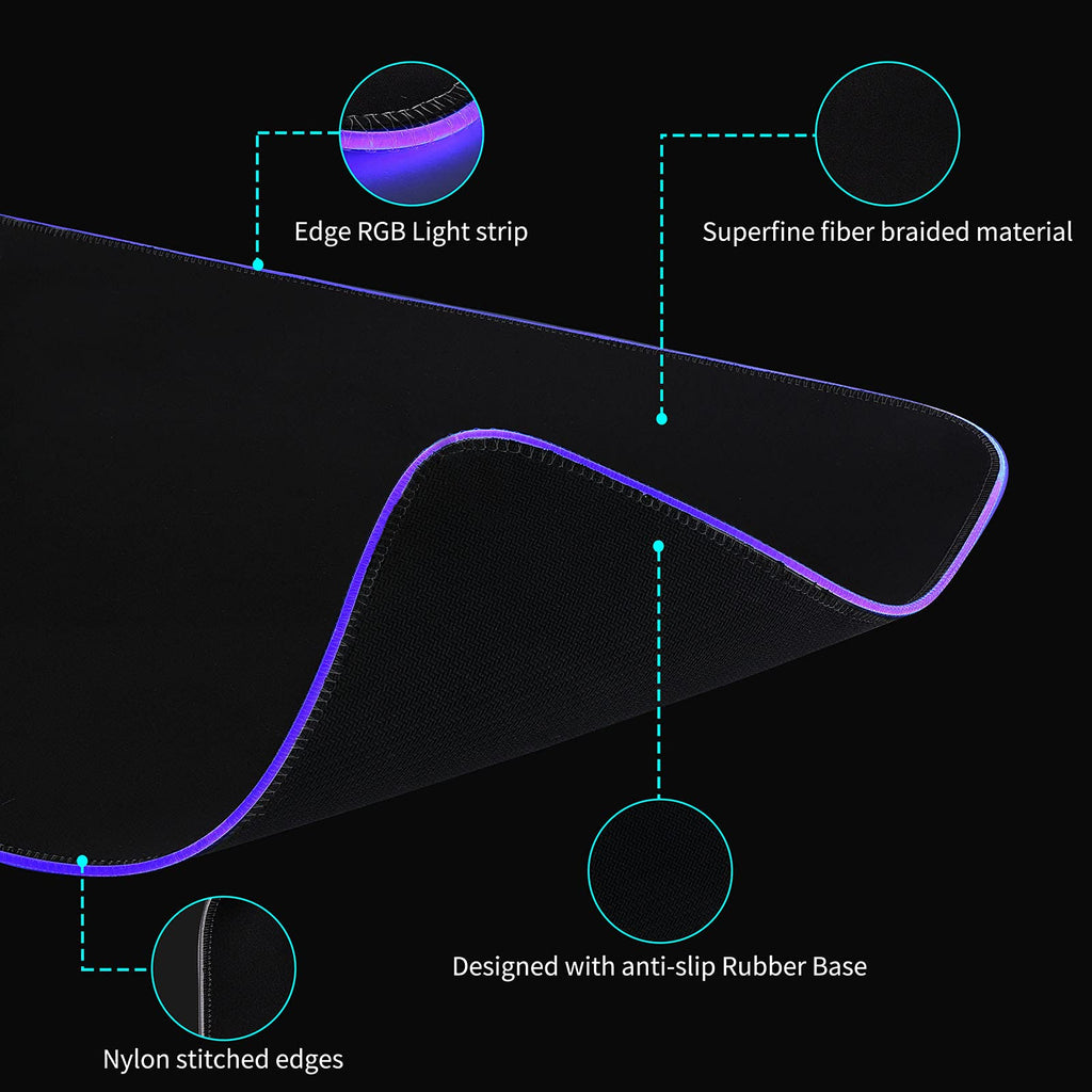 TIDALSOIL RGB Gaming Mouse Pad with 4-Port USB Hub and 13 Lighting Modes, Oversize Anti-Slip Rubber Base with Waterproof Coating Mouse Mat for Computer PC Games, 80 x 30 cm, Black