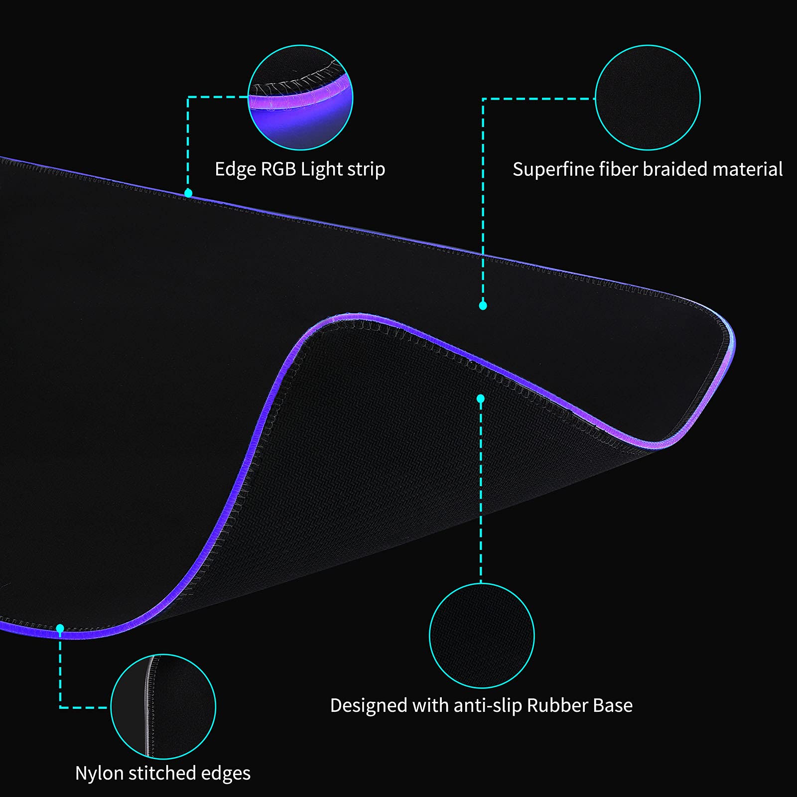 TIDALSOIL RGB Gaming Mouse Pad with 4-Port USB Hub and 13 Lighting Modes, Oversize Anti-Slip Rubber Base with Waterproof Coating Mouse Mat for Computer PC Games, 80 x 30 cm, Black