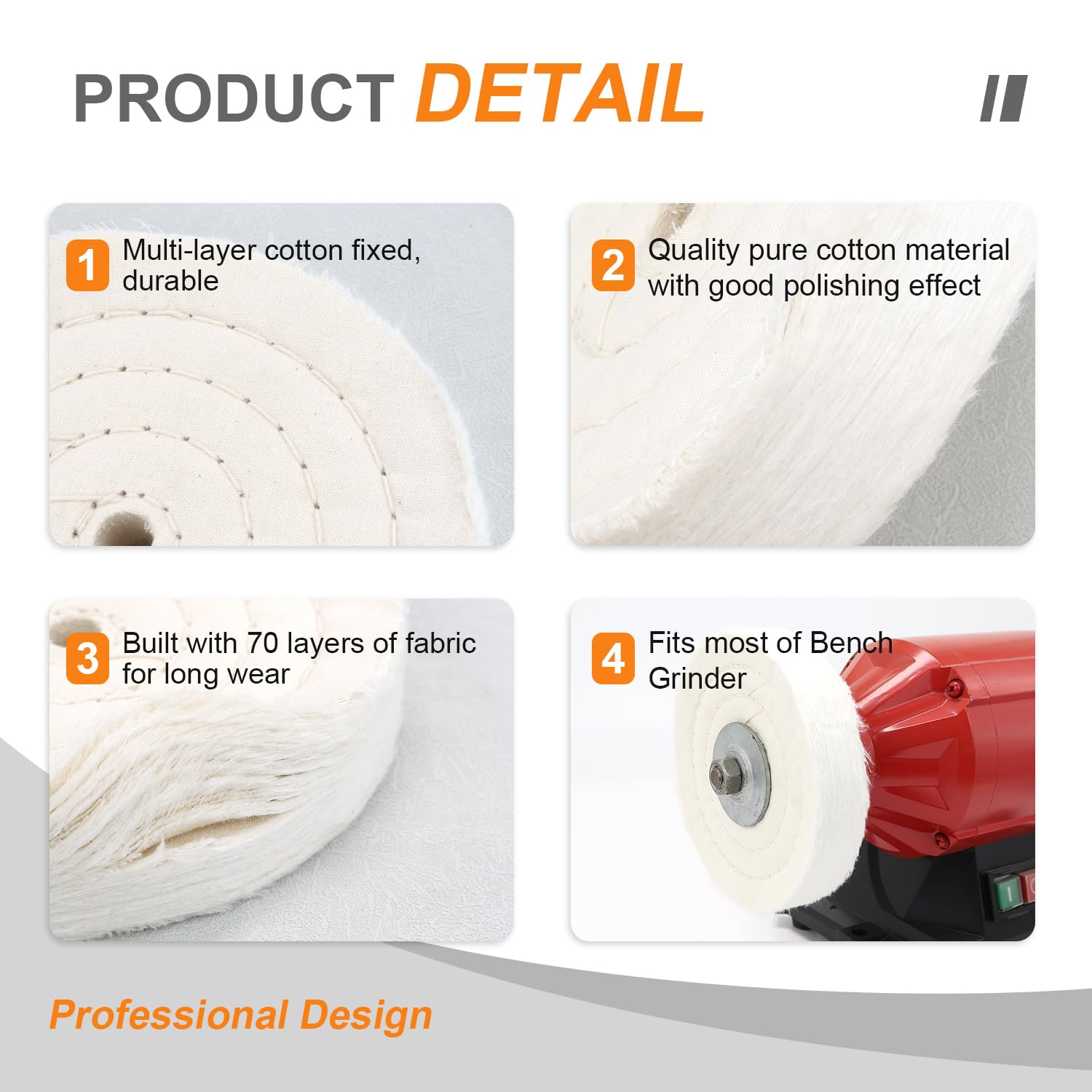 SCOTTCHEN Extra Thick Buffing Polishing Wheel 6 inch (70 Ply) for Bench Grinder Tool with 1/2" Arbor Hole 2 Pack