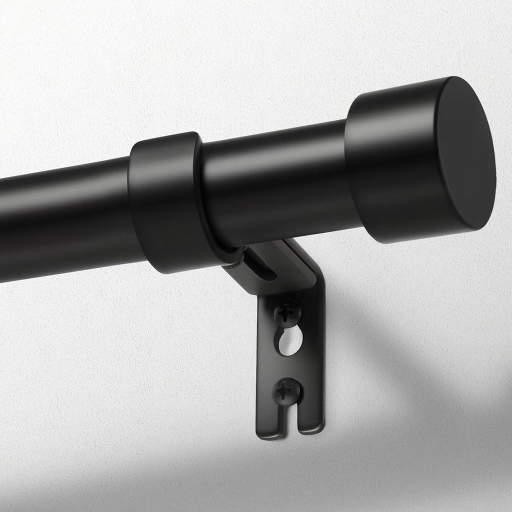 Zeerobee Curtain Rods for Windows 48 to 84, 1 Inch Black Heavy Duty Drapery Rods with Adjustable Length, Outdoor Modern Curtain Pole with Simple End Caps, 32"-86", Black
