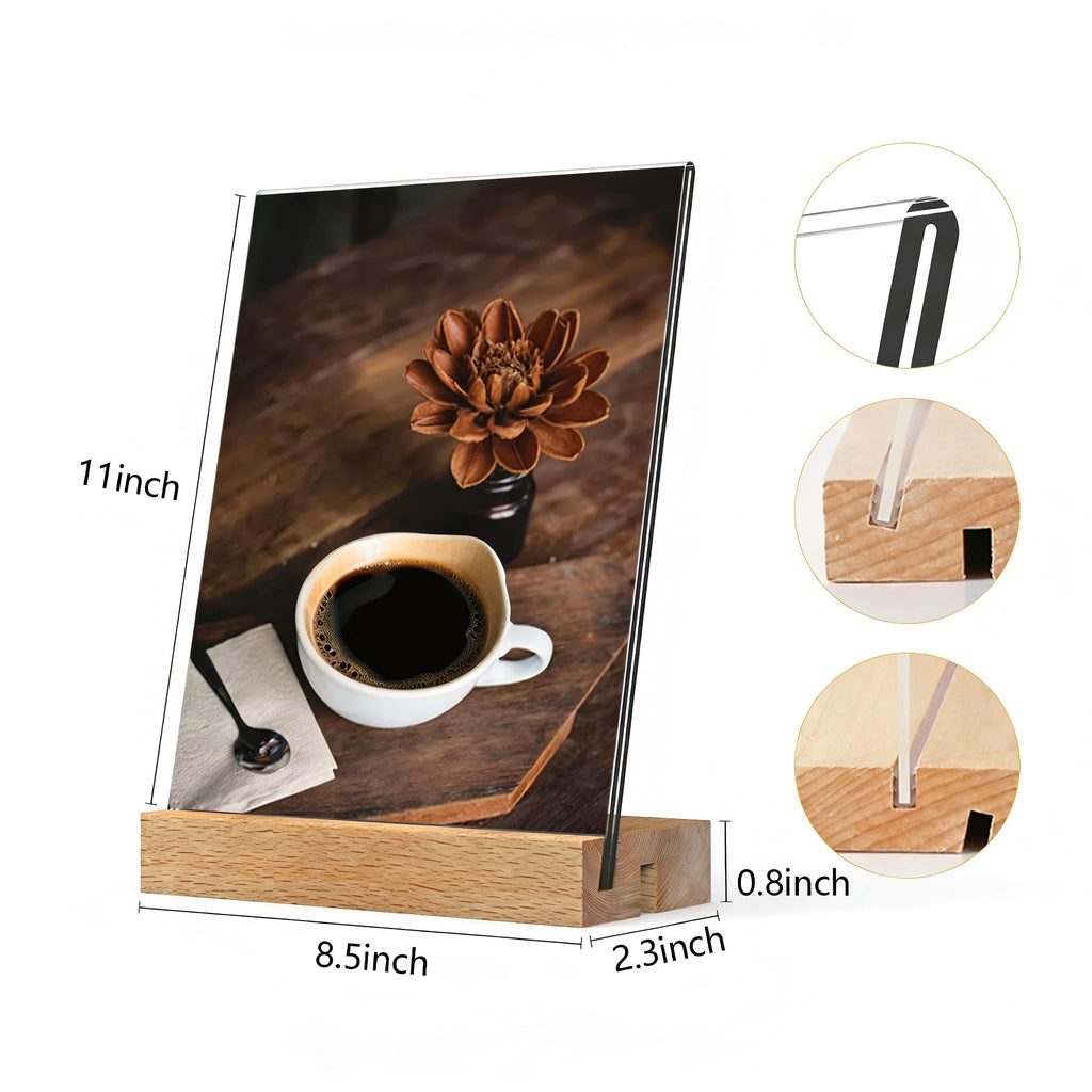 3 Pack Acrylic Sign Holder 8.5x11 with Wood Base L/T Shape 2 in 1 Acrylic Frame Wood Sign Holder Display Stand for Restaurant, Wedding, Office