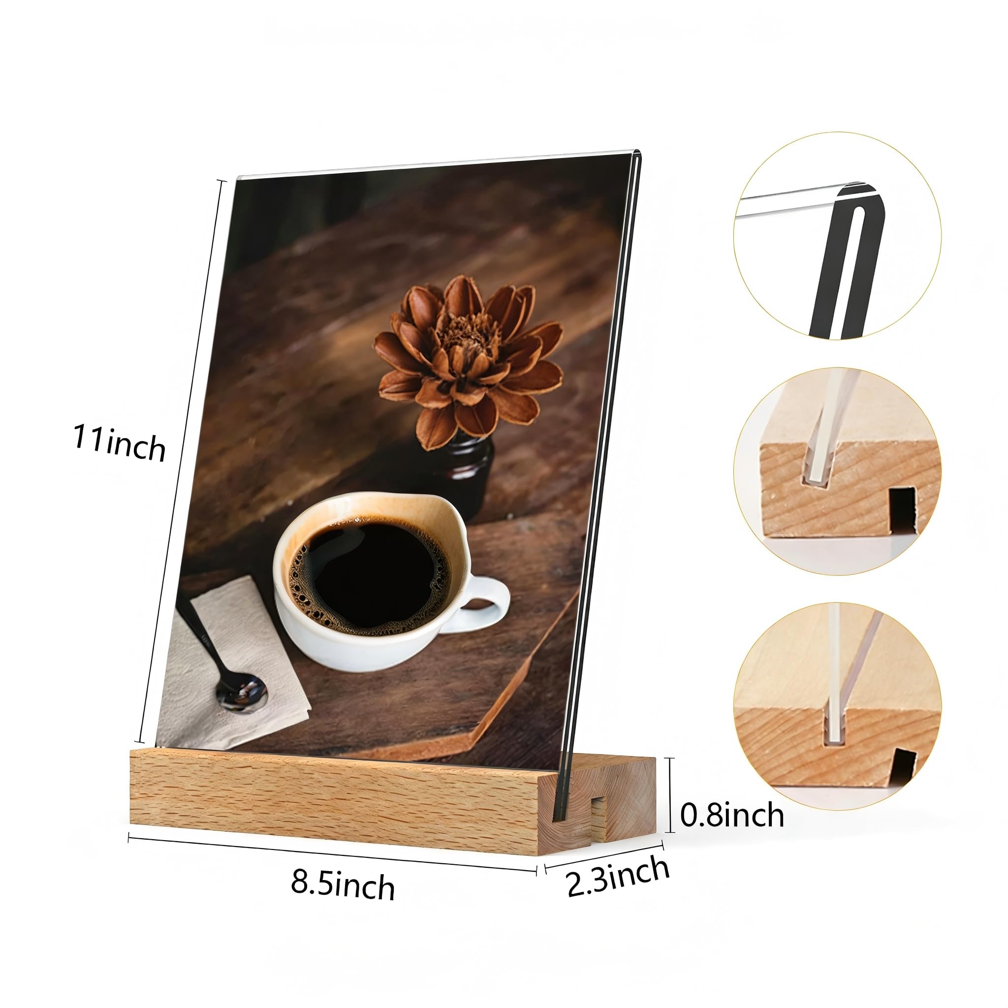 3 Pack Acrylic Sign Holder 8.5x11 with Wood Base L/T Shape 2 in 1 Acrylic Frame Wood Sign Holder Display Stand for Restaurant, Wedding, Office