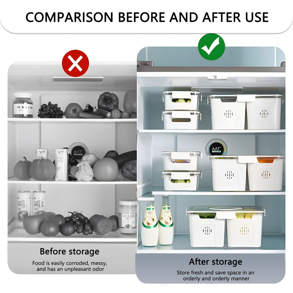 Fridge Organizer with Lids,4 Compartment Airtight Veggie Fruit Storage Containers for Fridge with Handle,Stackable Organizer,Fresh Produce Saver for Food and Storage for Fruit,Veggie